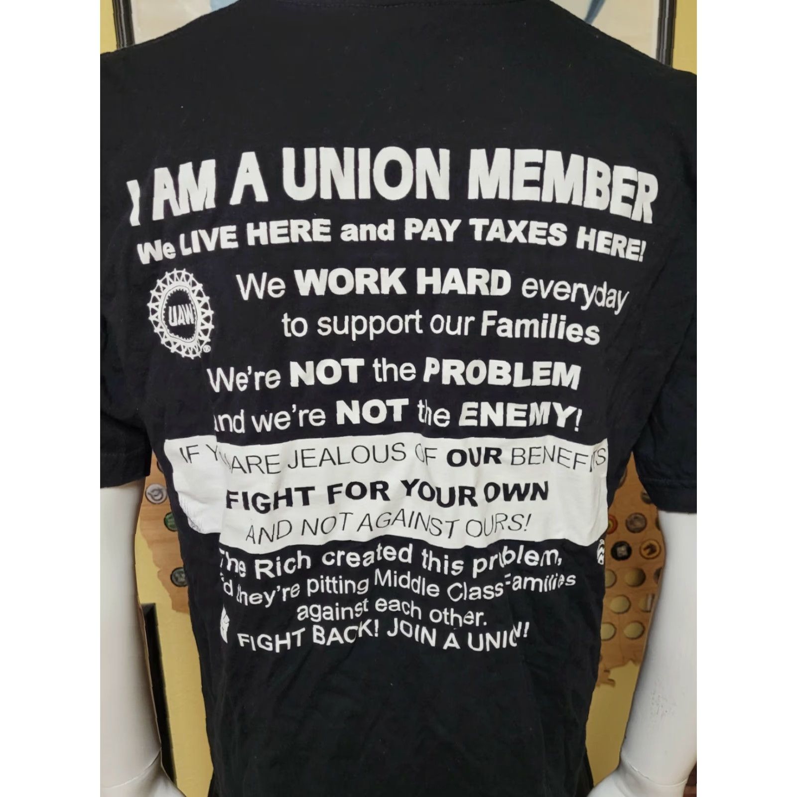 Vintage UAW Local 373 Litchfield MI T Shirt Large Bayside Cotton Black Crew Neck Short Sleeve Union Graphic Tee Men Size US L / EU 52-54 / 3 - 4 Thumbnail
