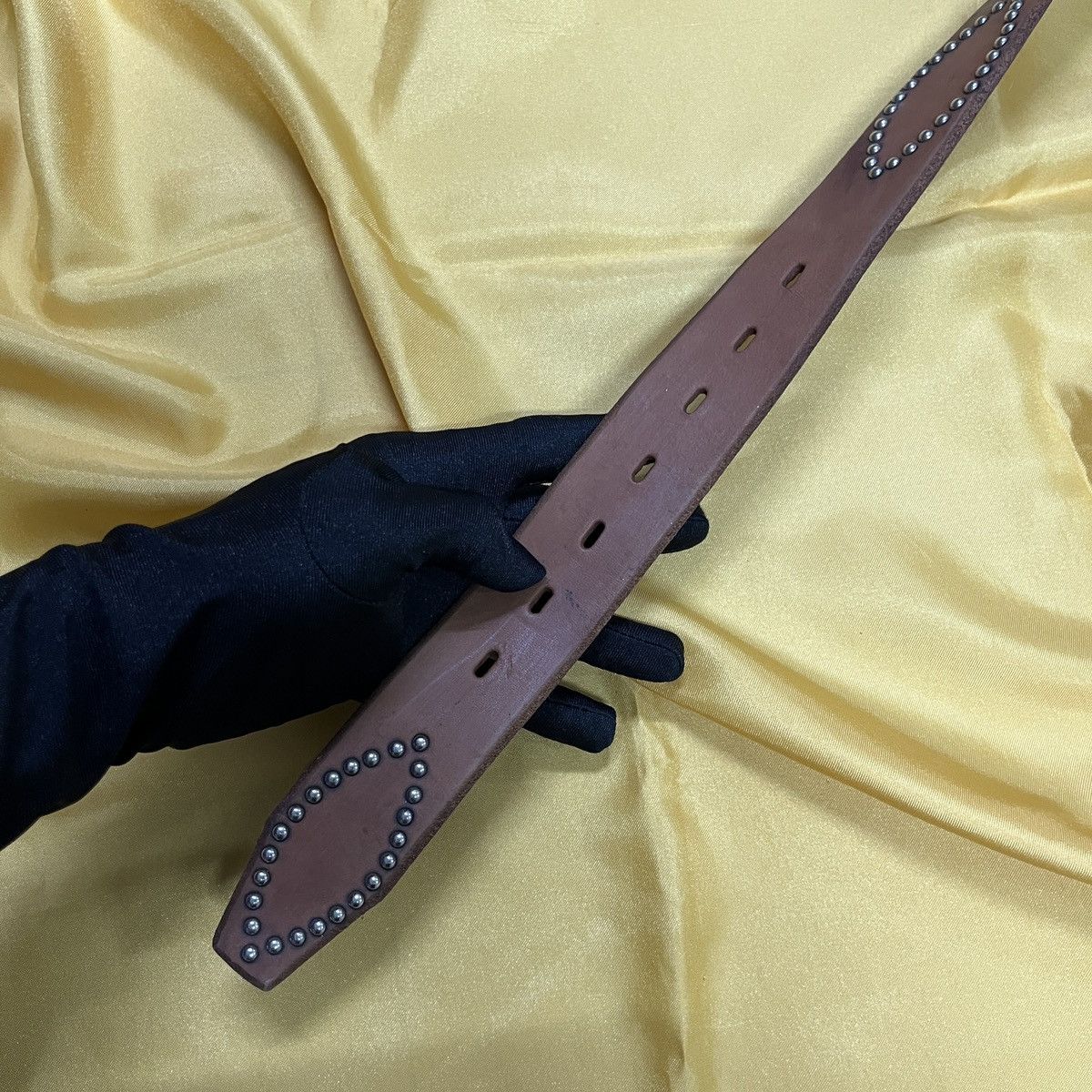 Vintage Rare Leather Studded Belt Gemstone Buckle Size 30 - 6 Thumbnail