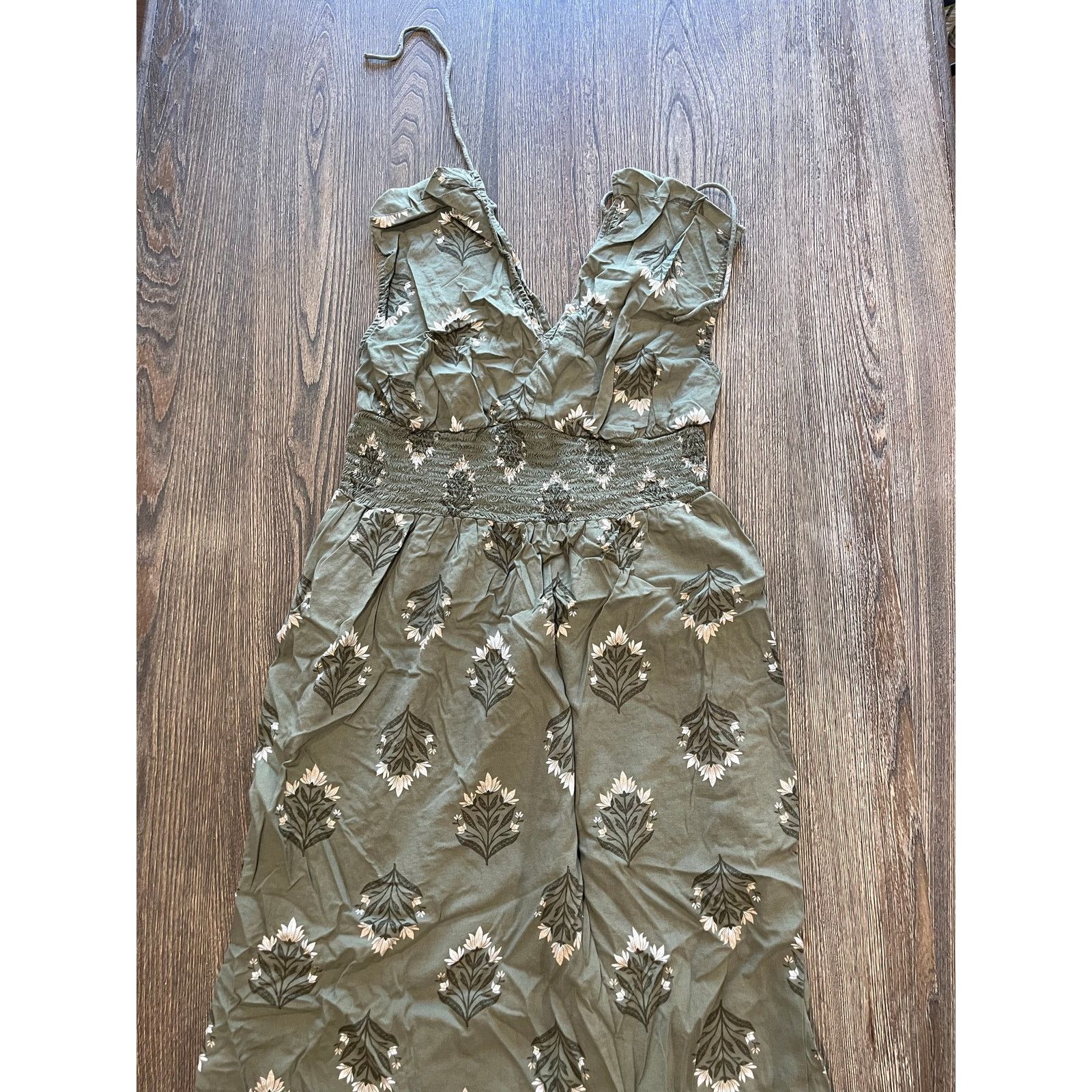 Old Navy Old Navy Midi Dress Floral Sleeveless V-Neck Green Size L Size L / US 10 / IT 46 - 3 Thumbnail