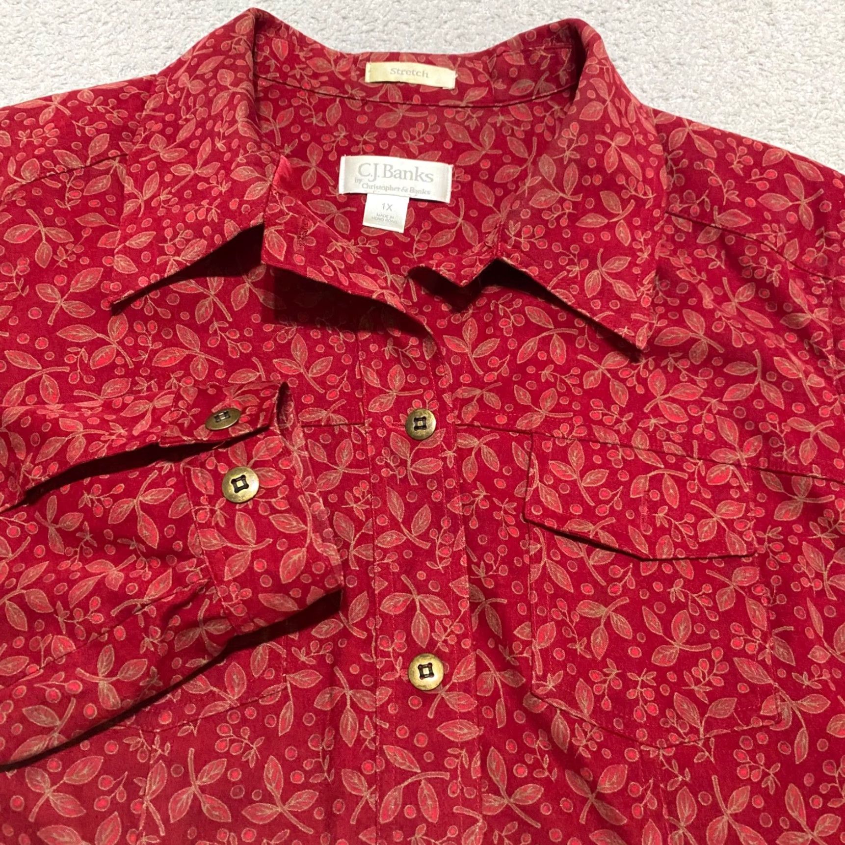 Vintage Christopher & Banks Jacket Womens 1X Plus Red Floral Button Up Short Sleeve Shoulder Pads Casual Travel Size XL / US 12-14 / IT 48-50 - 5 Thumbnail