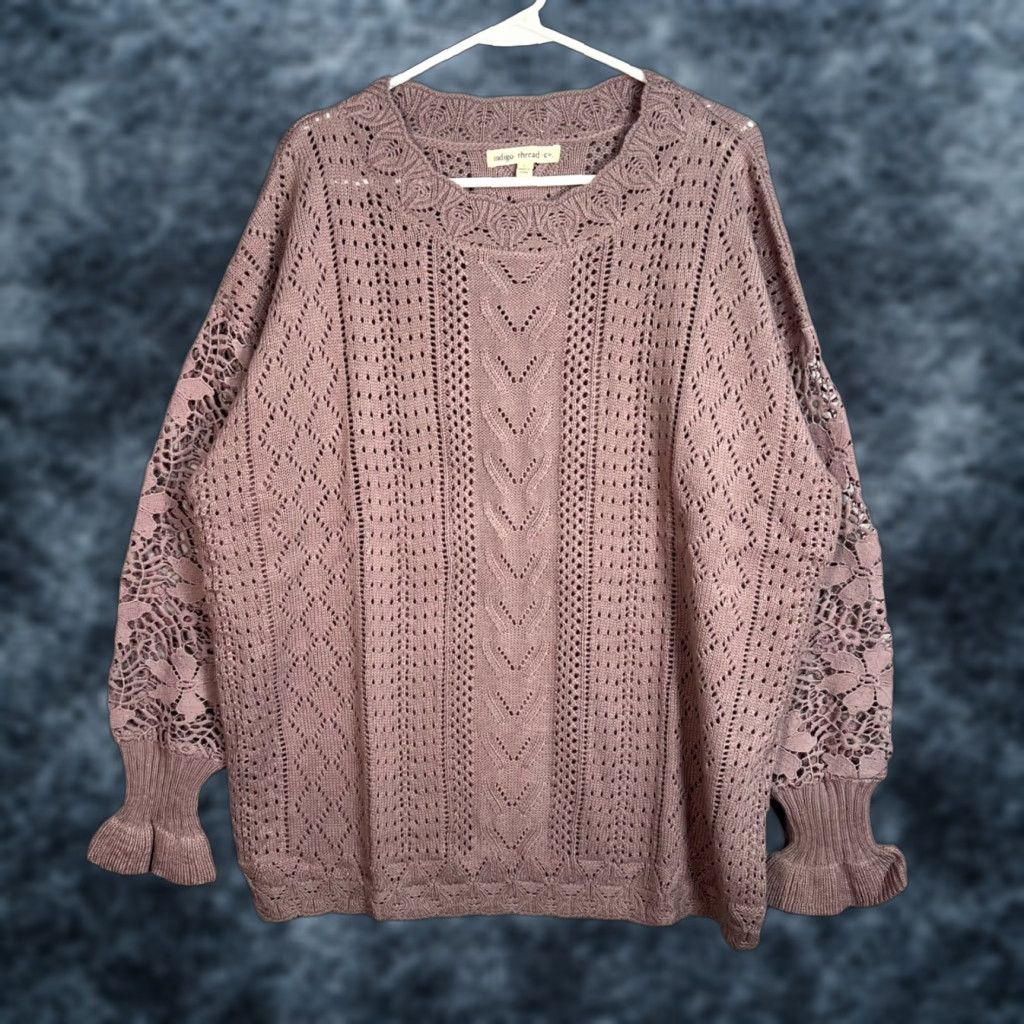 Vintage Indigo Thread Co. Lavender Open Knit Sweater Womens Large Pullover Size L / US 10 / IT 46 - 1 Thumbnail