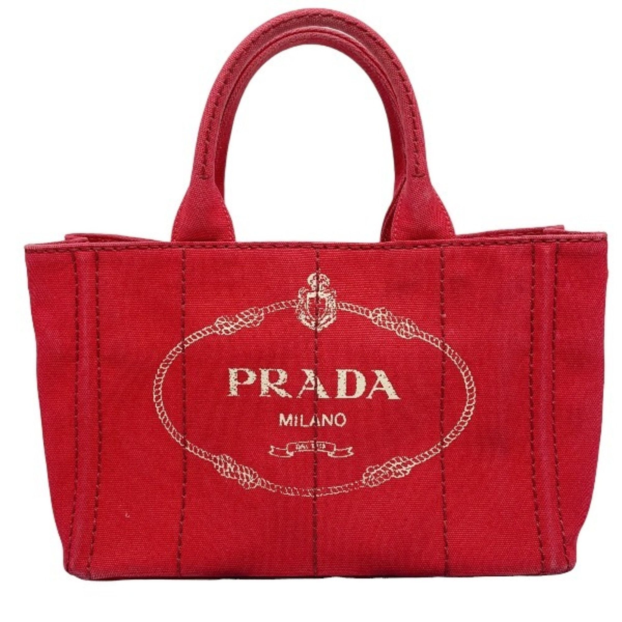 image of Prada Tote Bag Canvas Canapa Prada Red in Red Color, Women's