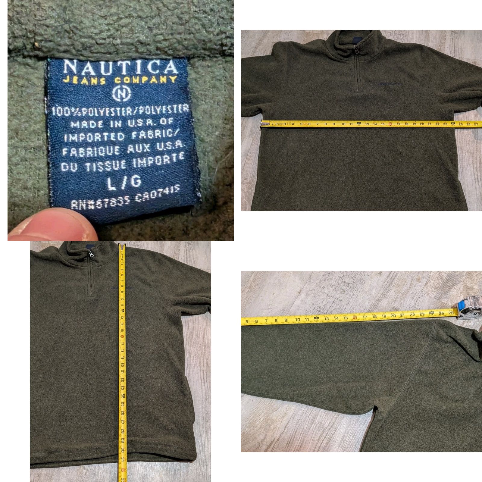 Nautica VINTAGE Nautica Mens Sweater L Olive Green Pullover 1/4 Zip Fleece Made in USA Size US L / EU 52-54 / 3 - 8 Thumbnail