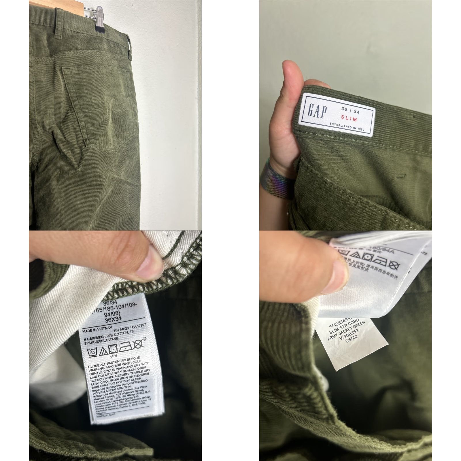 Gap Gap Slim Corduroy Pants Army Jacket Green Mens Size 36x34 Straight Size US 36 / EU 52 - 9 Thumbnail