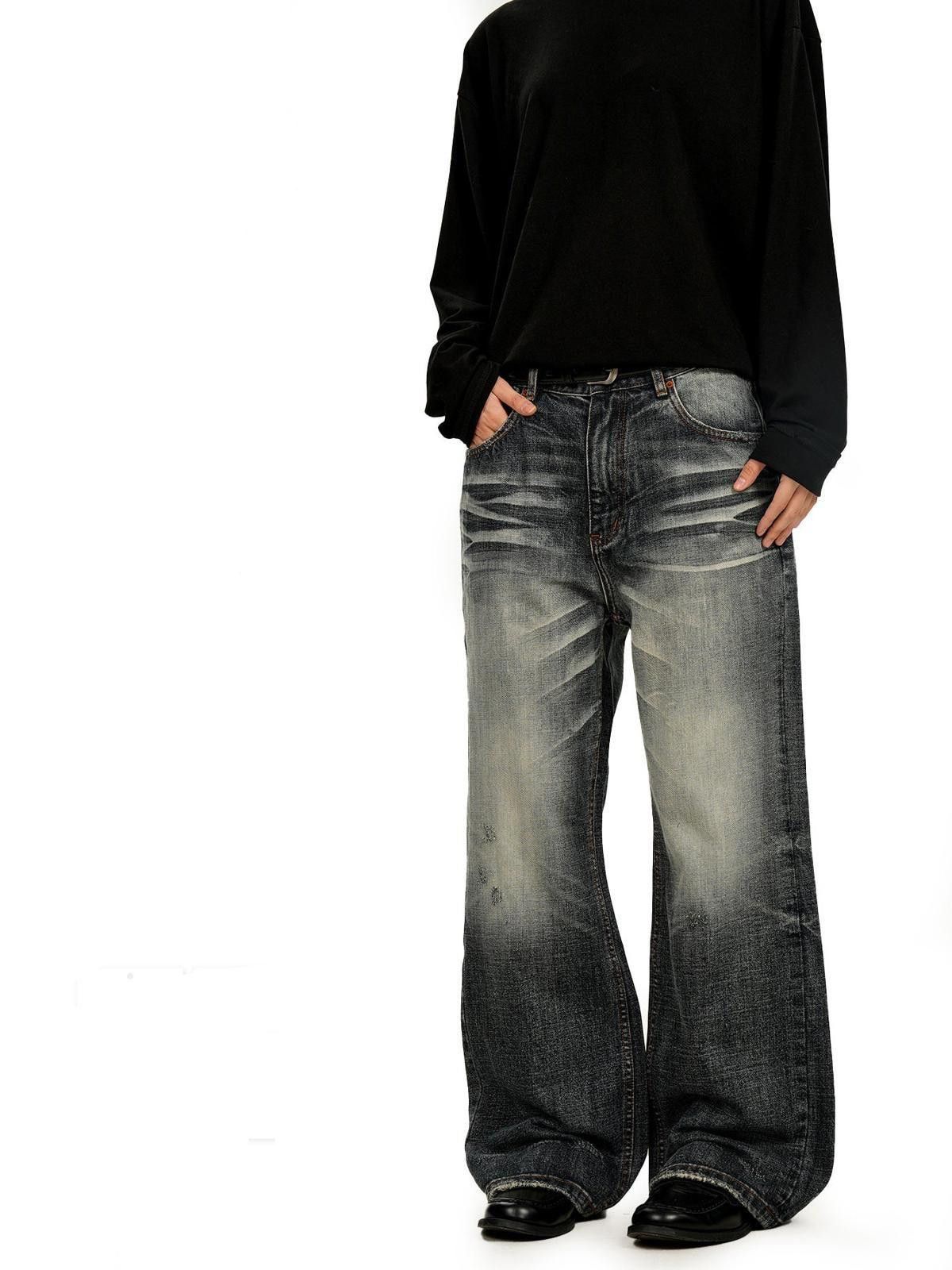 Jean Grey-Blue Whisker-Wash Heavy Straight Denim Jeans Size US 32 / EU 48 - 3 Thumbnail