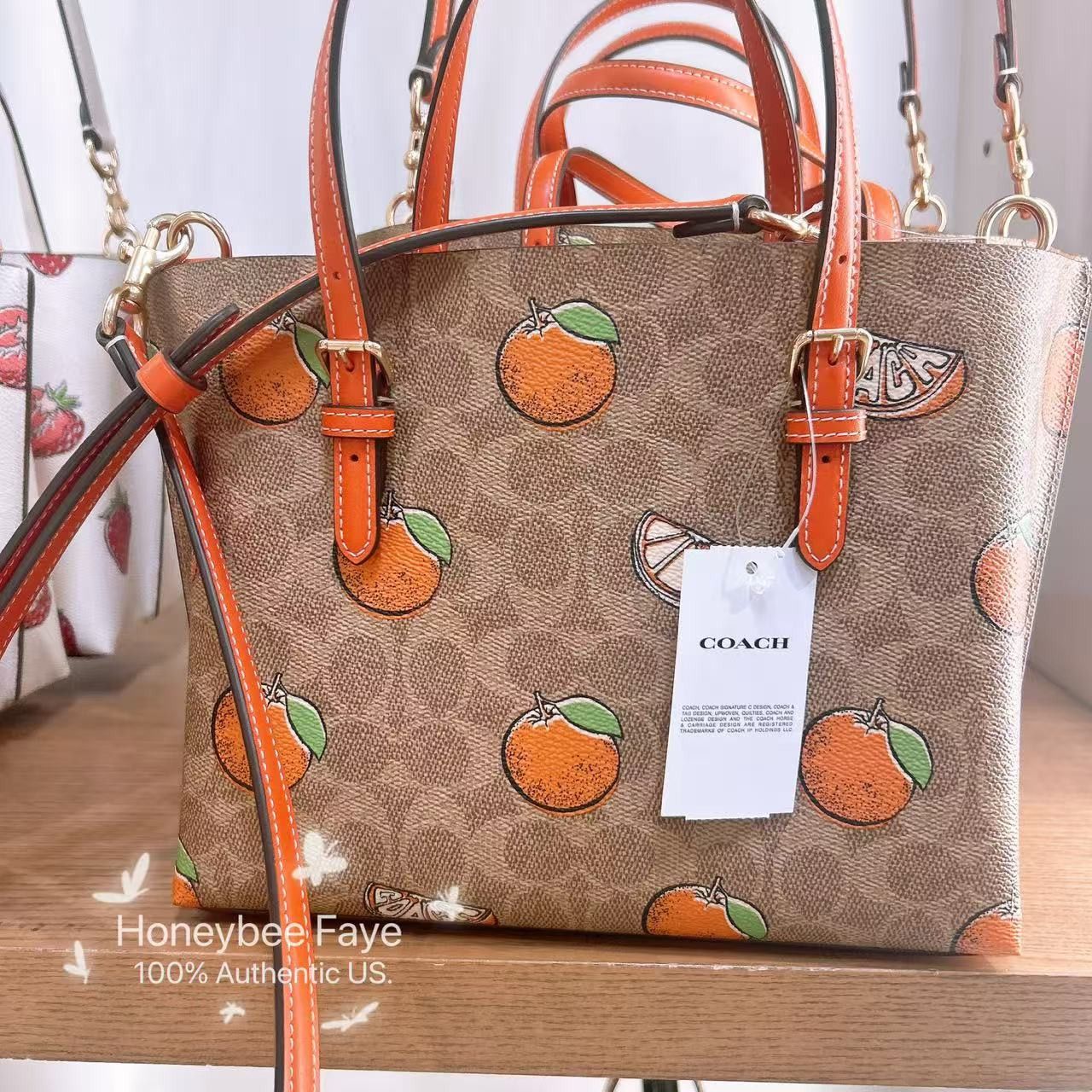 Coach Mollie Tote Bag 25 With Orange Print CBB55 Size ONE SIZE - 6 Thumbnail