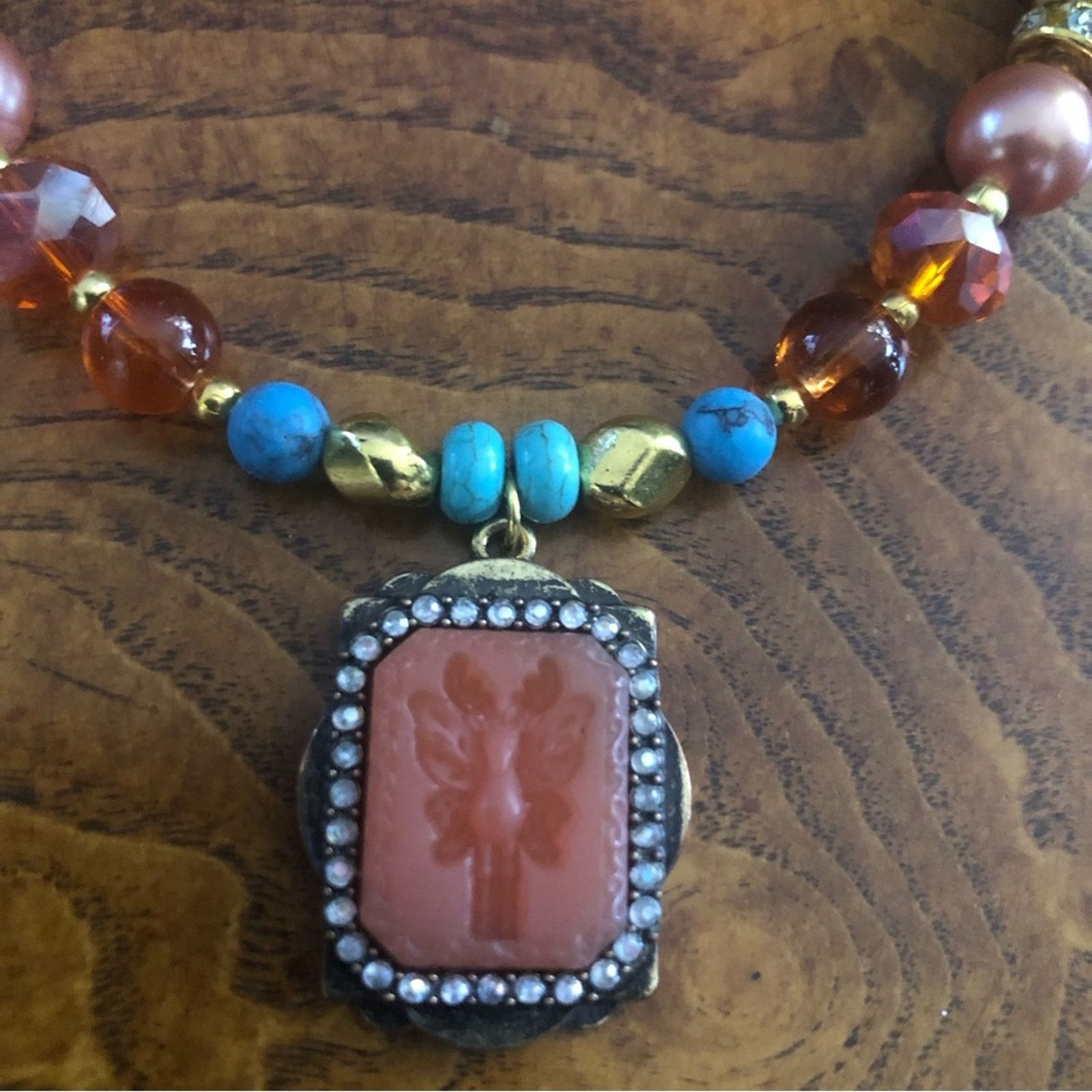 Handmade Handcrafted repurpose carved carnelian cameo necklace Size ONE SIZE - 9 Thumbnail