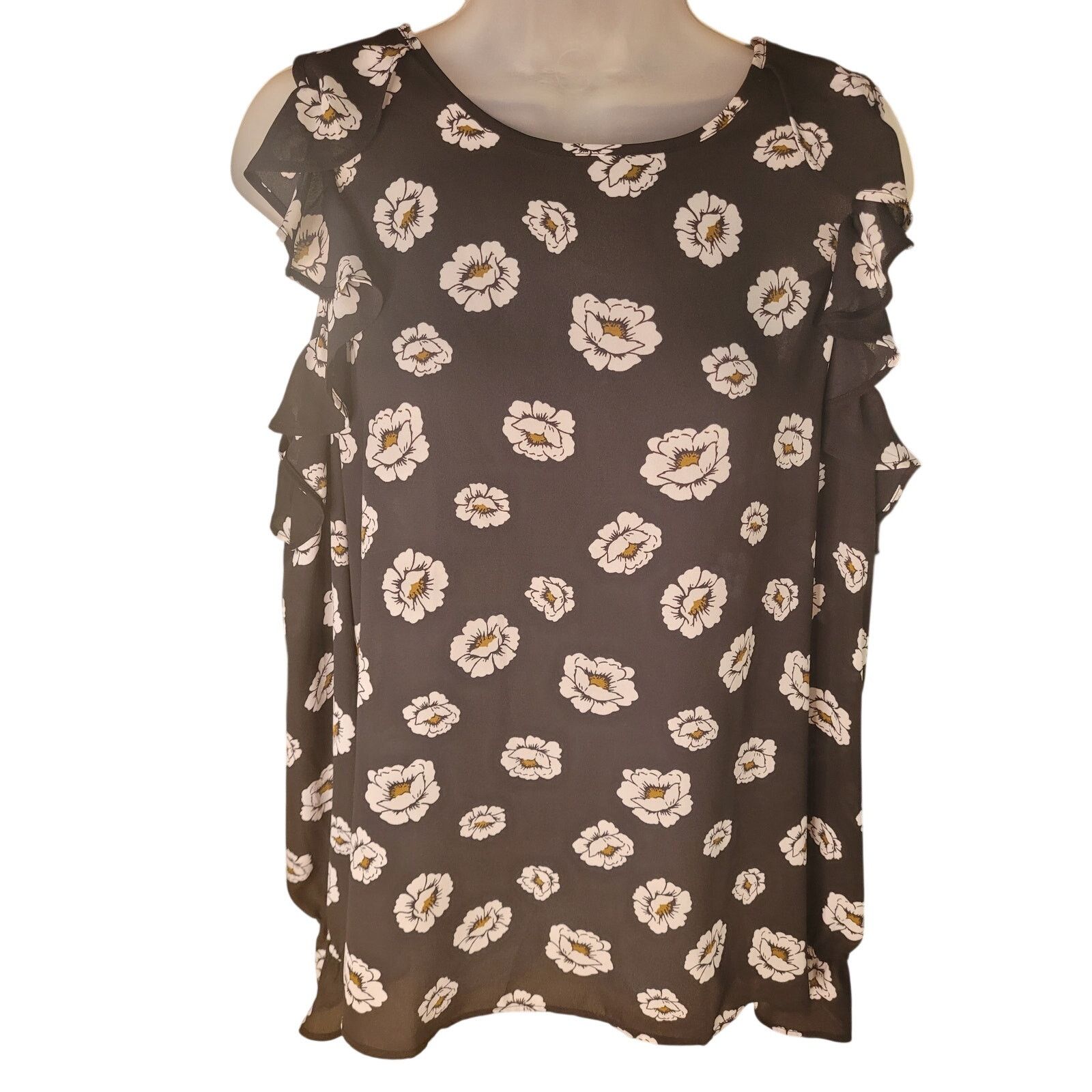 Ann Taylor Ann Taylor Shoulder Cutout Top Black Floral Long Slvs Sz M Size M / US 6-8 / IT 42-44 - 1 Thumbnail