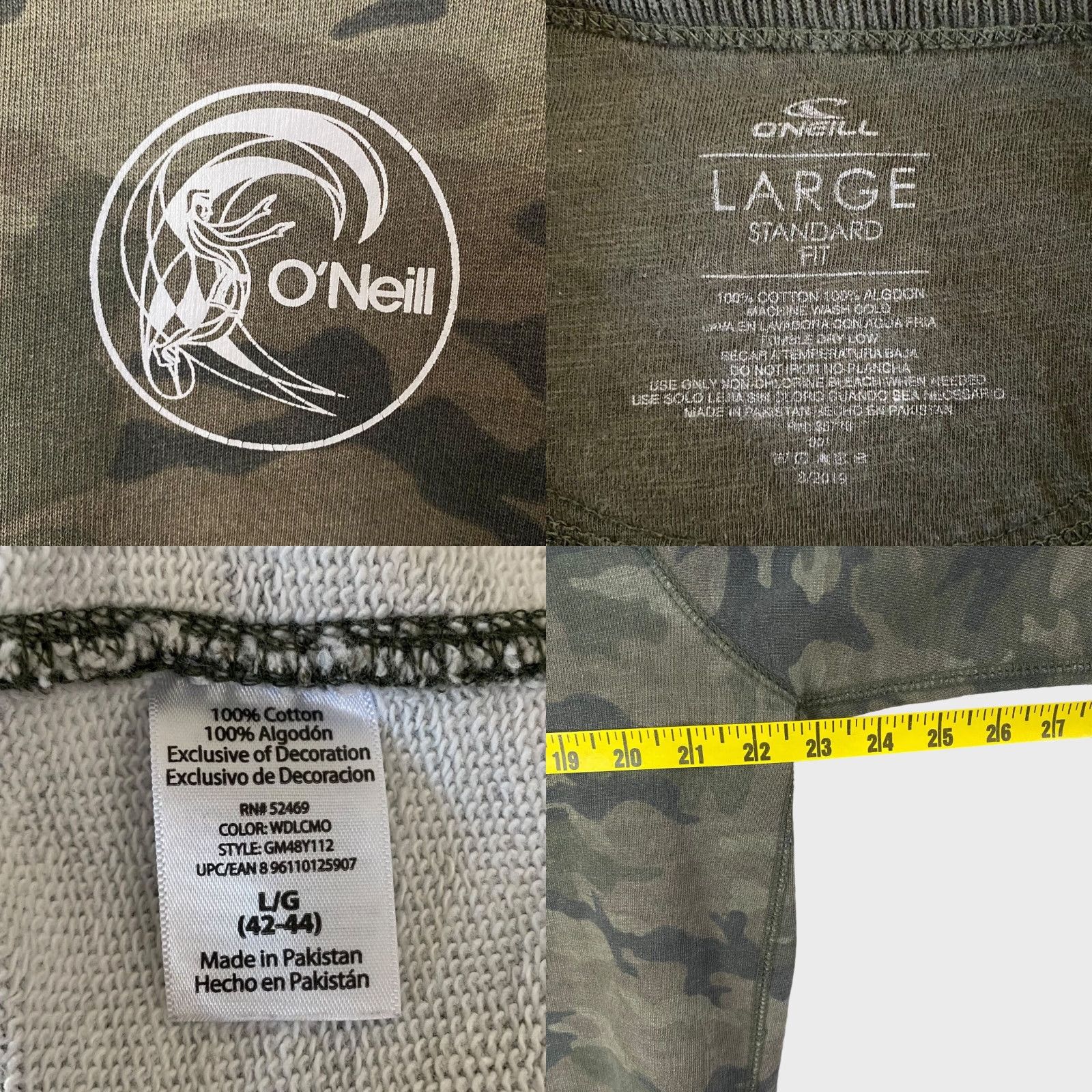 O'Neill O'Neill Camo Sweatshirt Green Crewneck Long Sleeve Men Large Pullover Logo Beach Classic Mens Size US L / EU 52-54 / 3 - 8 Thumbnail