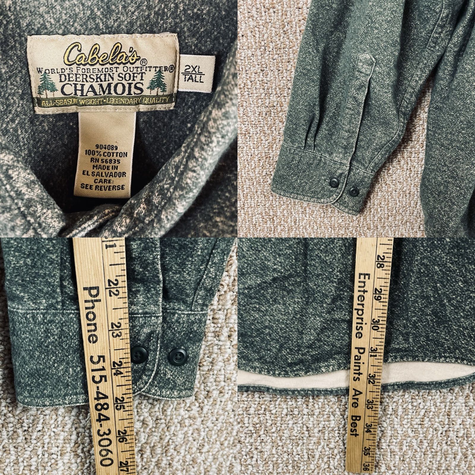 Vintage Cabela's Chamois Shirt Mens 2XLT Deerskin Soft Long Sleeve Button Hunting B20 Shirt, Flannel, Cotton, Green, Button-Up, Big & Tall Mens Size US XXL / EU 58 / 5 - 8 Thumbnail