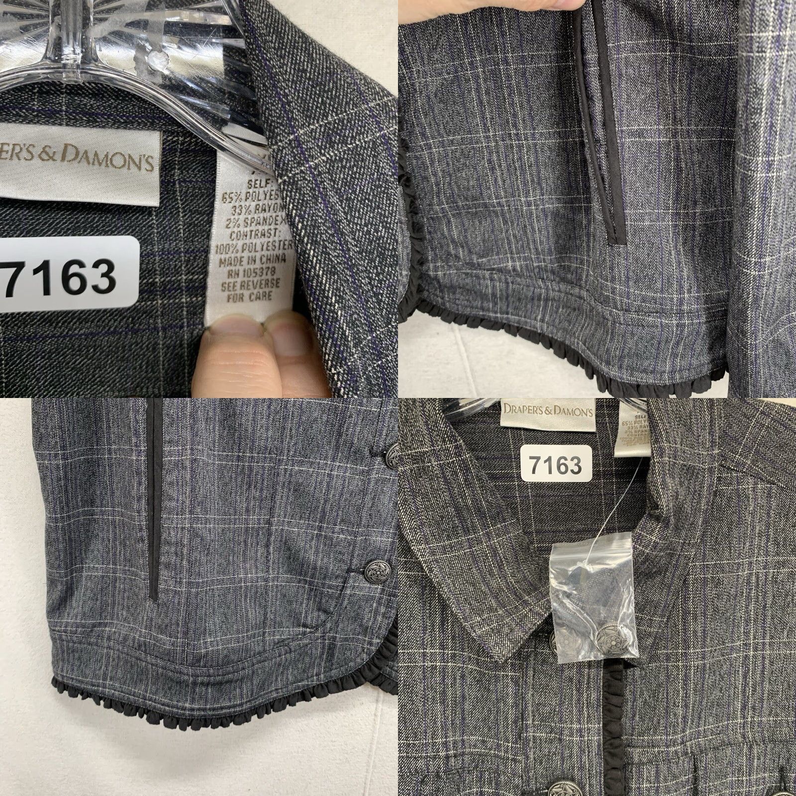 Vintage VINTAGE Draper's & Damon's Women Jacket XL Dark Gray Plaid Metal Buttons Black Trim 90s City Classic Basic Jacket Womens Size XL / US 12-14 / IT 48-50 - 8 Thumbnail