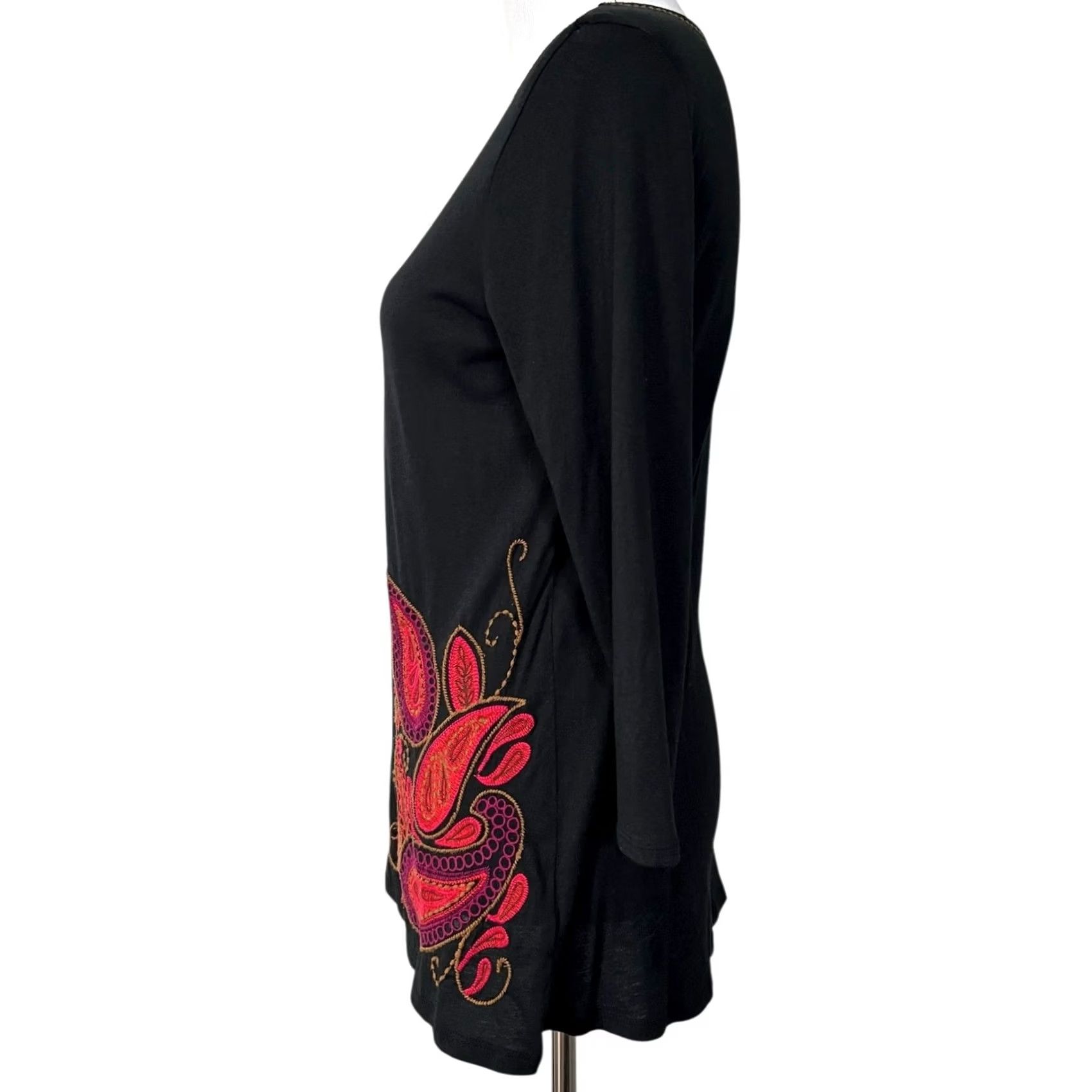 J. Jill VINTAGE J. Jill Embroidered Paisley Tunic Top Blouse Black 3/4 Sleeve XS Womens Tunic Blouse Paisley Embroidered Knit Cotton Modal Size XS / US 0-2 / IT 36-38 - 7 Thumbnail