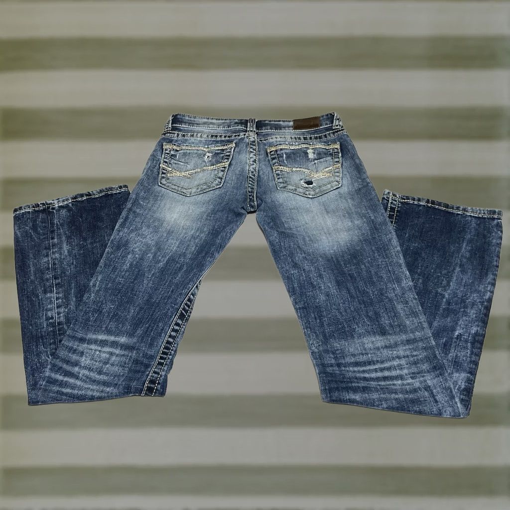 BKE BKE Stella Bootcut Jeans Blue Low Rise Denim 30 Inseam 32 Distressed Regular Rise Stretch 5-Pocket Womens Jeans Size 30" / US 8 / IT 44 - 1 Thumbnail