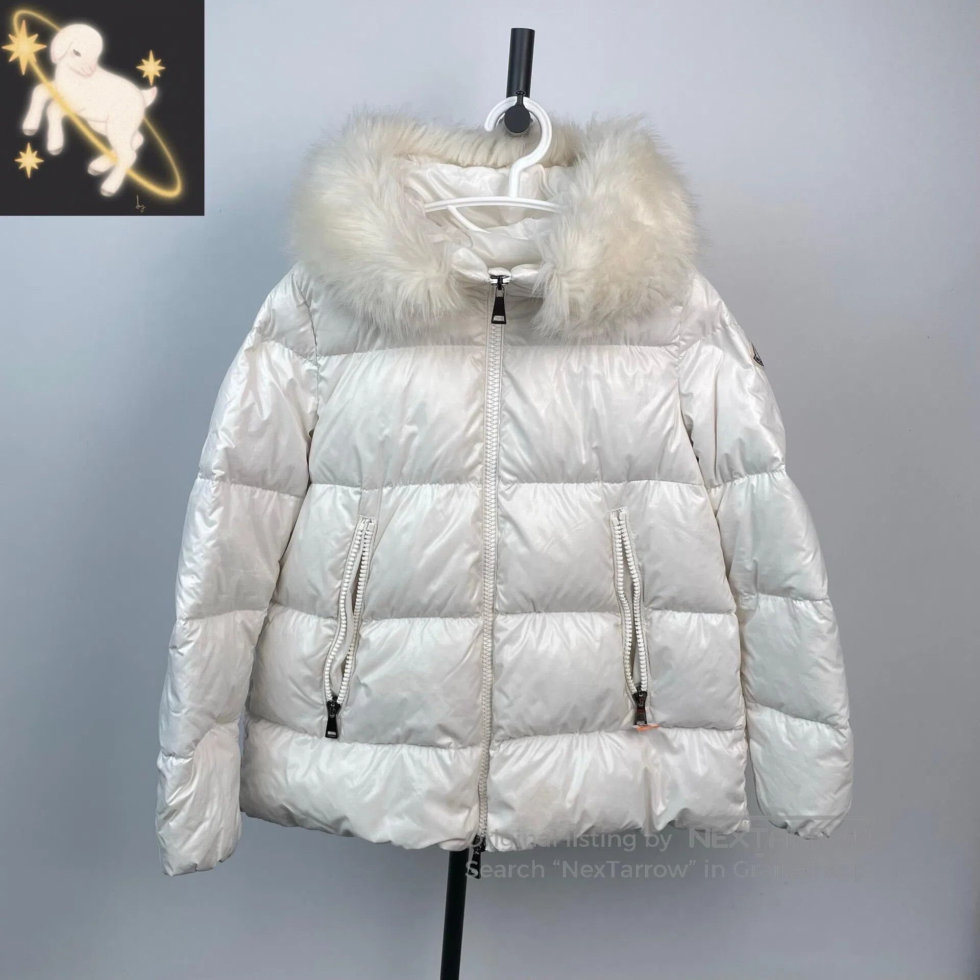 Moncler Moncler White Big Fur Collar Down Jacket| Size L / US 10 / IT 46 - 1 Thumbnail