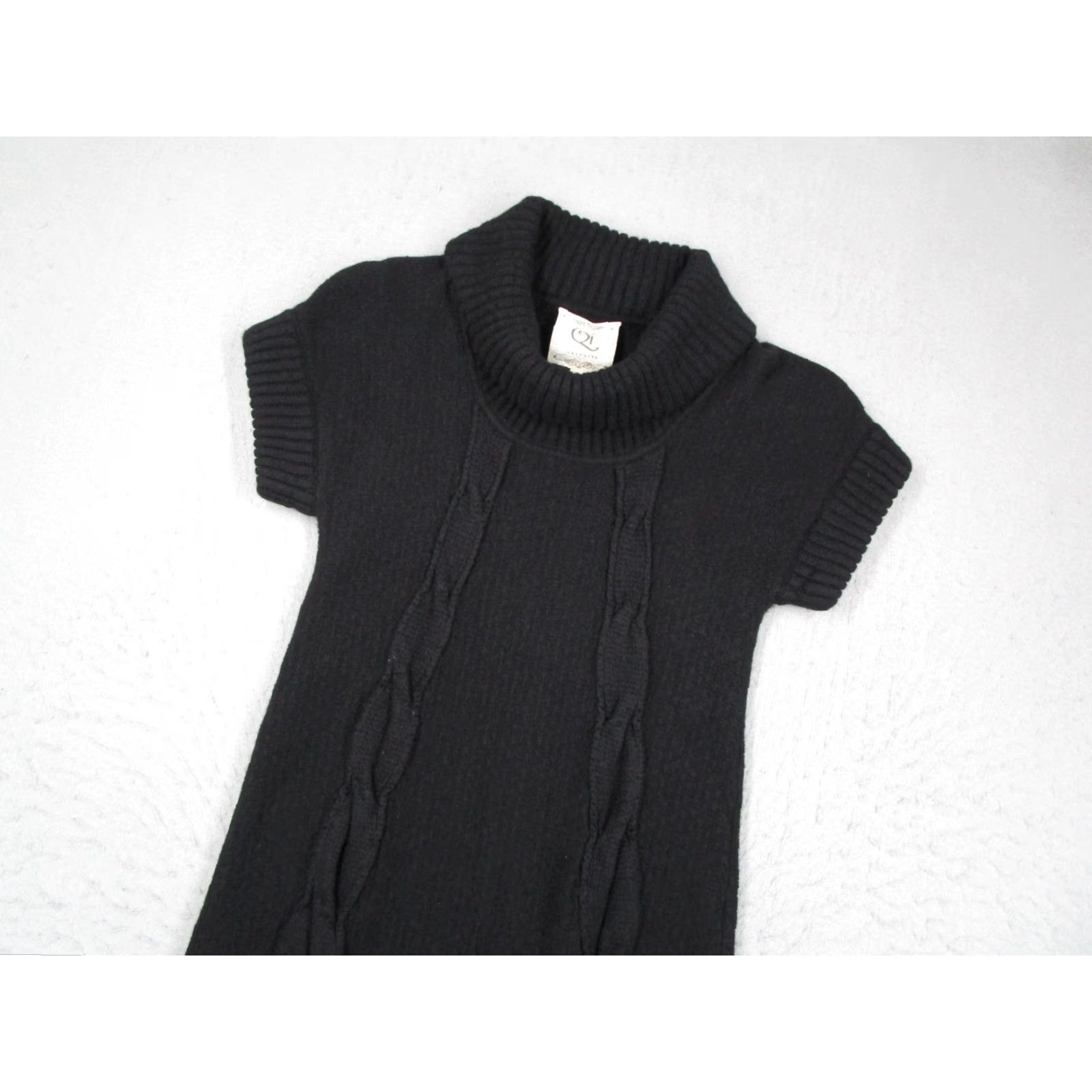 Vintage Qi Cashmere Sweater Womens Small Black Cowl Neck Short Sleeve Cable Knit Tunic Size S / US 4 / IT 40 - 2 Thumbnail