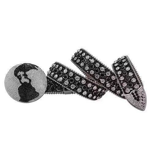 Japanese Brand × Vintage y2k black white studded rhinestone leather belt Size 34 - 3 Thumbnail