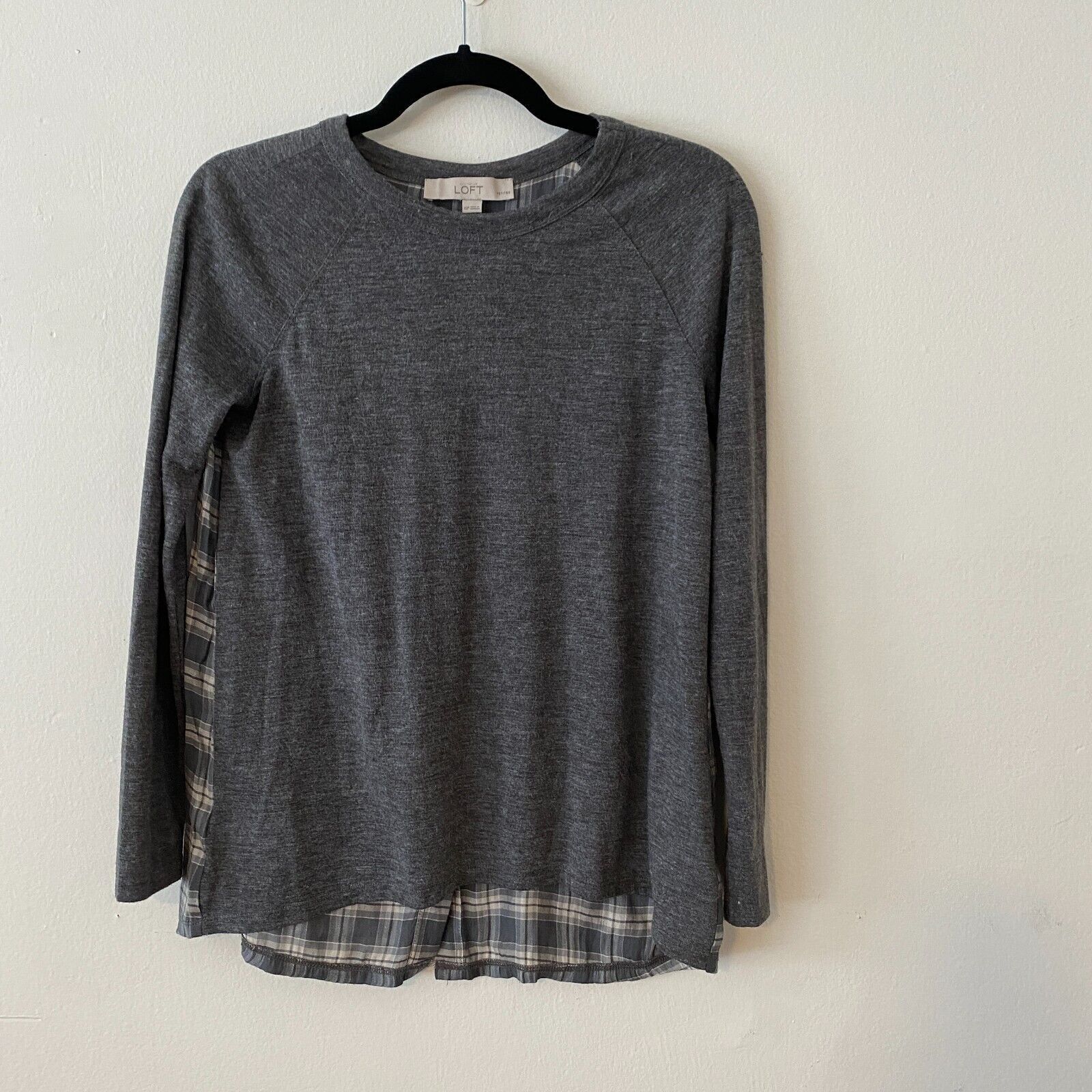 Other Ann Taylor Loft High Low Top Gray Blue Cream Plaid Button Size XS / US 0-2 / IT 36-38 - 8 Thumbnail