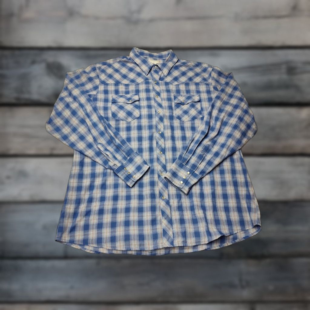 Wrangler VINTAGE Wrangler WRANCHER SHIRT Mens Pearl Snap Western Shirt Blue Size US XL / EU 56 / 4 - 1 Thumbnail
