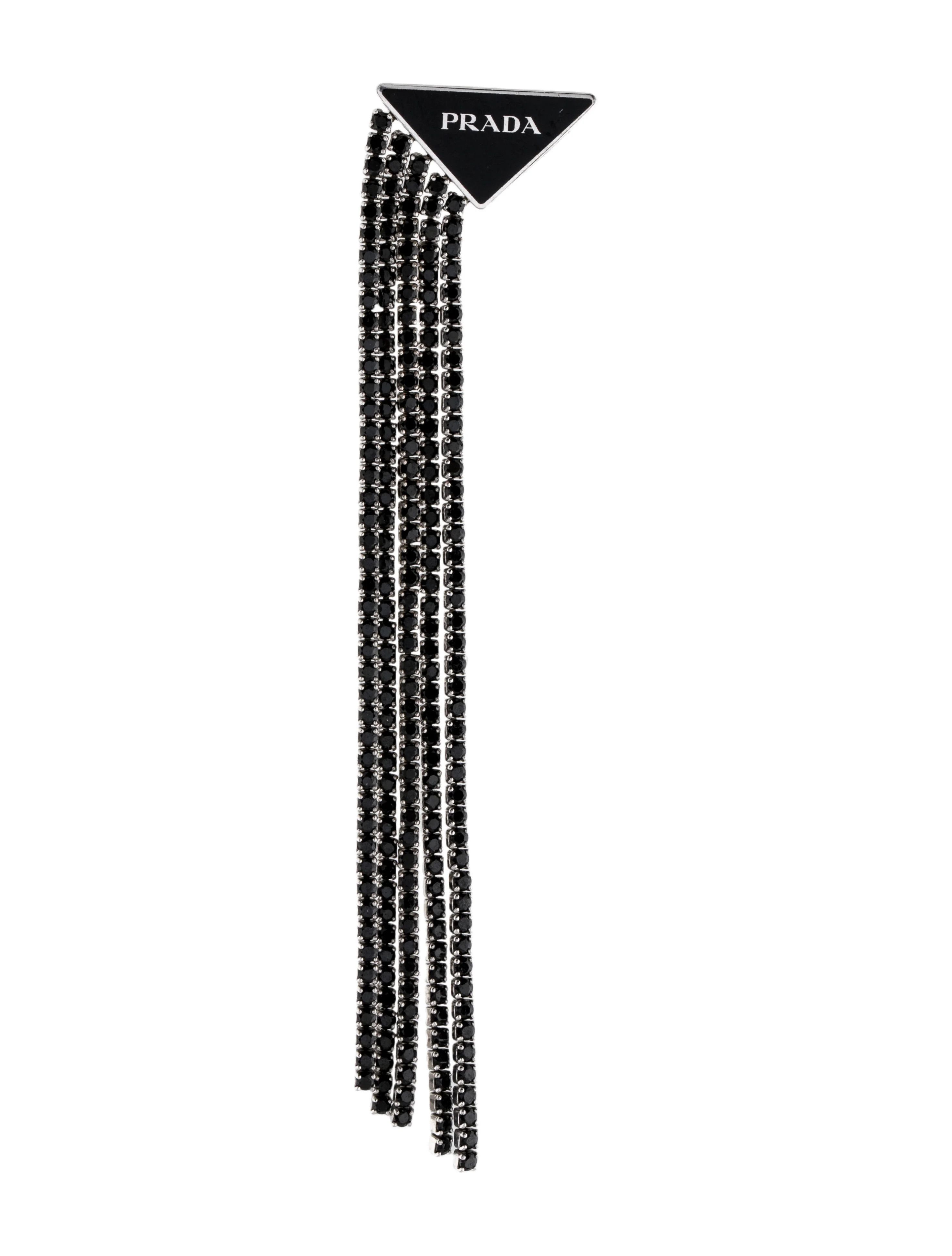 PRADA Symbole Pendant black logo plaque clip on earring