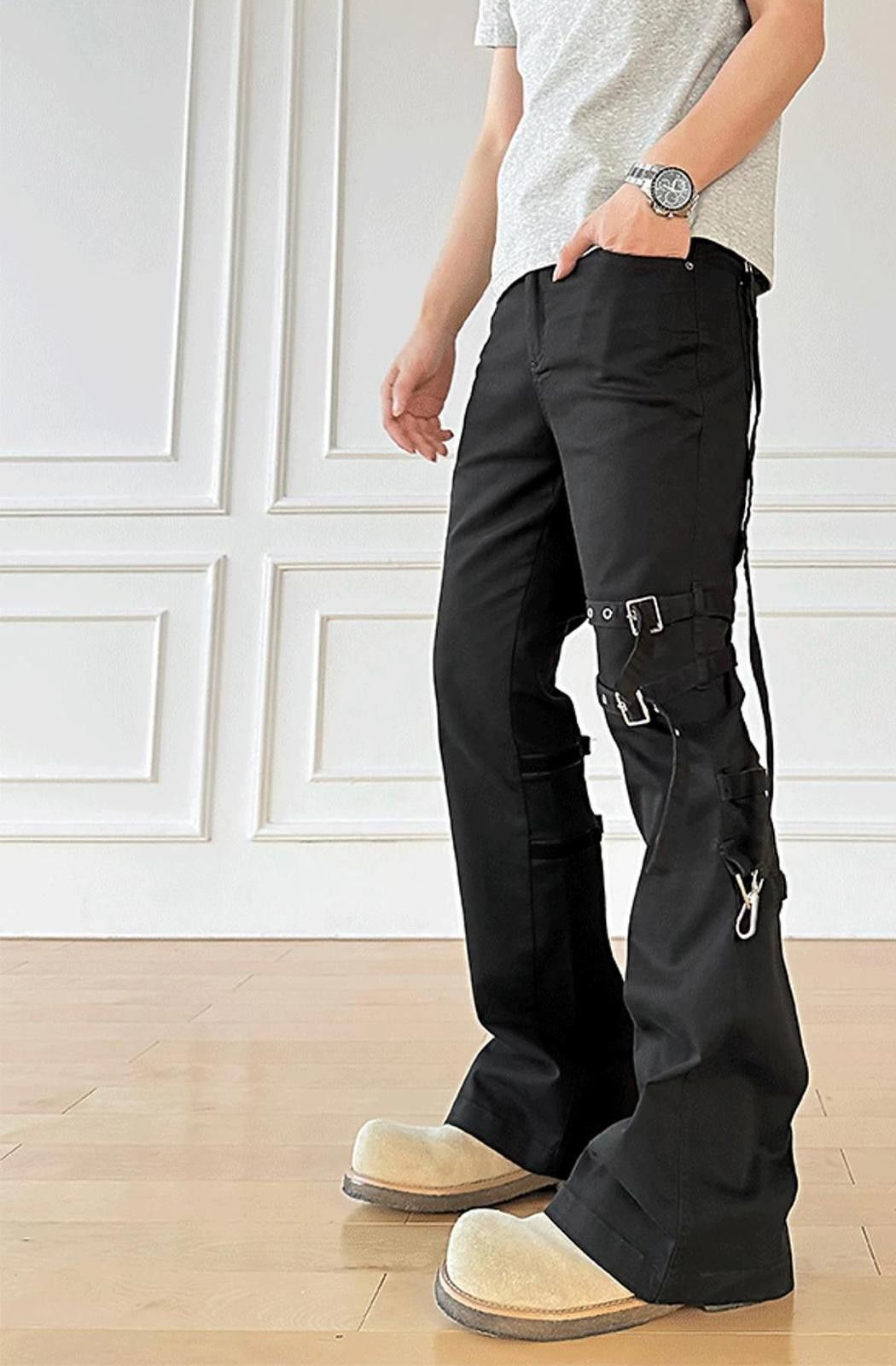 Other Black Flared Stacked Pants with Straps Size US 32 / EU 48 - 4 Thumbnail