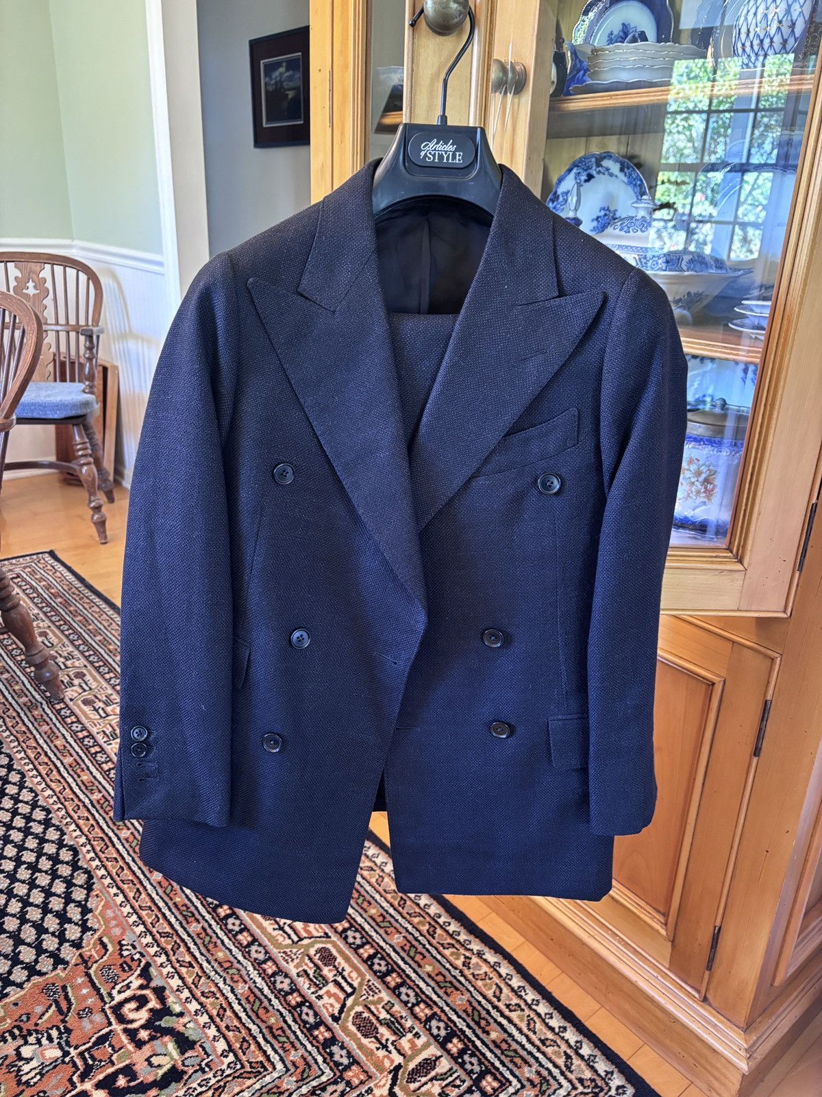 Other Black Basketweave Double Breasted Wool Suit Size 34S - 1 Thumbnail