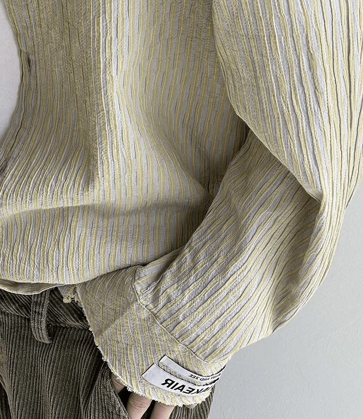 Japanese Brand × Vintage Retro fashion y2k distressed frayed crinkle pinstripe shirt Size US L / EU 52-54 / 3 - 6 Thumbnail