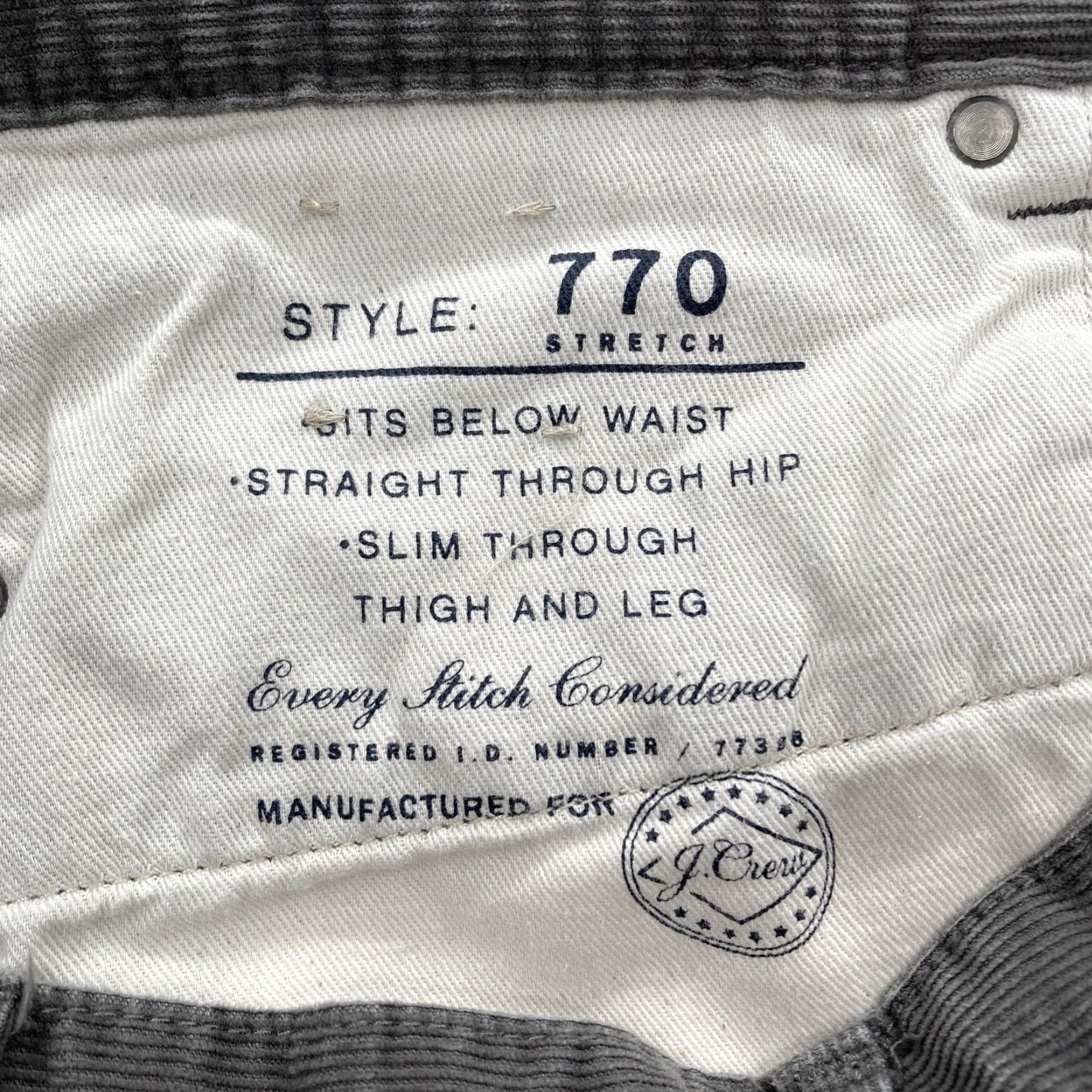J.Crew J.CREW 770 Corduroy Pants Mens 38x32 Gray Slim Straight Stretch 5-Pocket Casual Beltless Zip Front Front Flat Front Pockets City Preppy Mens Size US 38 / EU 54 - 6 Thumbnail