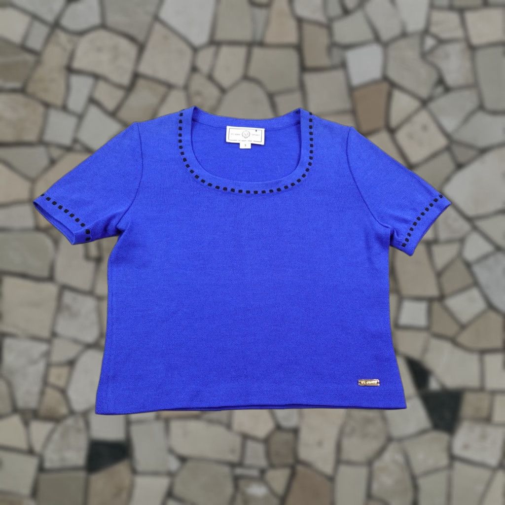 VINTAGE St John Sport Top Womens Small Royal Blue Scoop Neck Knit Sweater Shirt