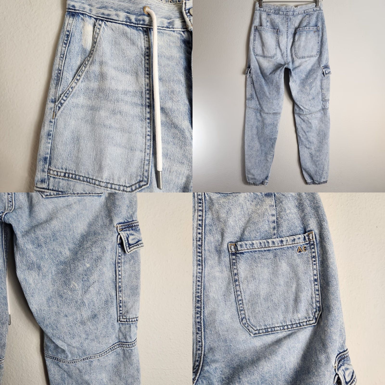 American Eagle Outfitters VINTAGE American Eagle Outfitters Cargo Joggers-Style Chambray Pants-Size 00 Women Blue Cotton Blend High Rise Tapered Pants Size ONE SIZE - 8 Thumbnail