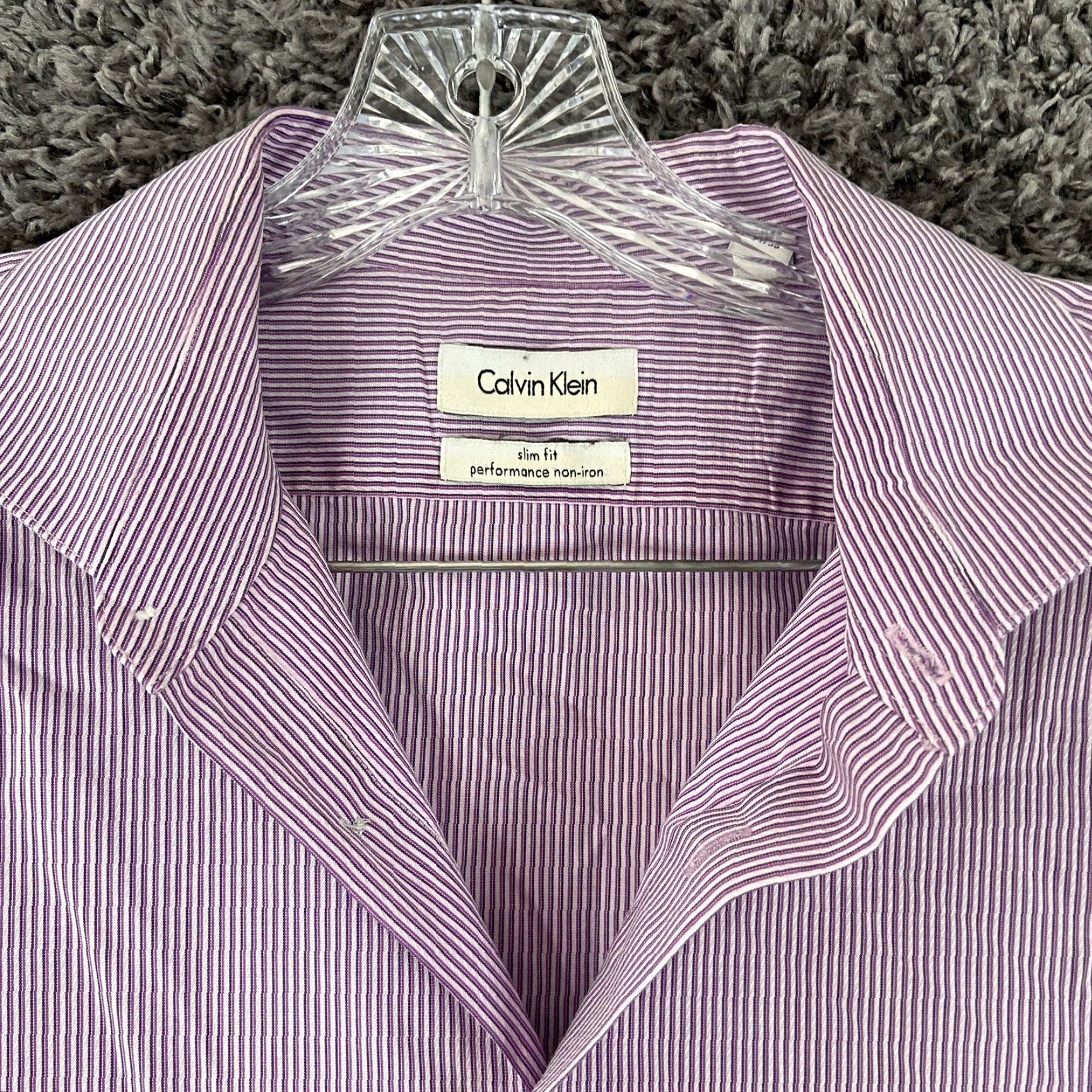Calvin Klein VINTAGE Calvin Klein Dress Shirt Mens 17 Slim Long Sleeve Purple Stripe Shirt 17 Purple Mens Size 46R - 5 Thumbnail