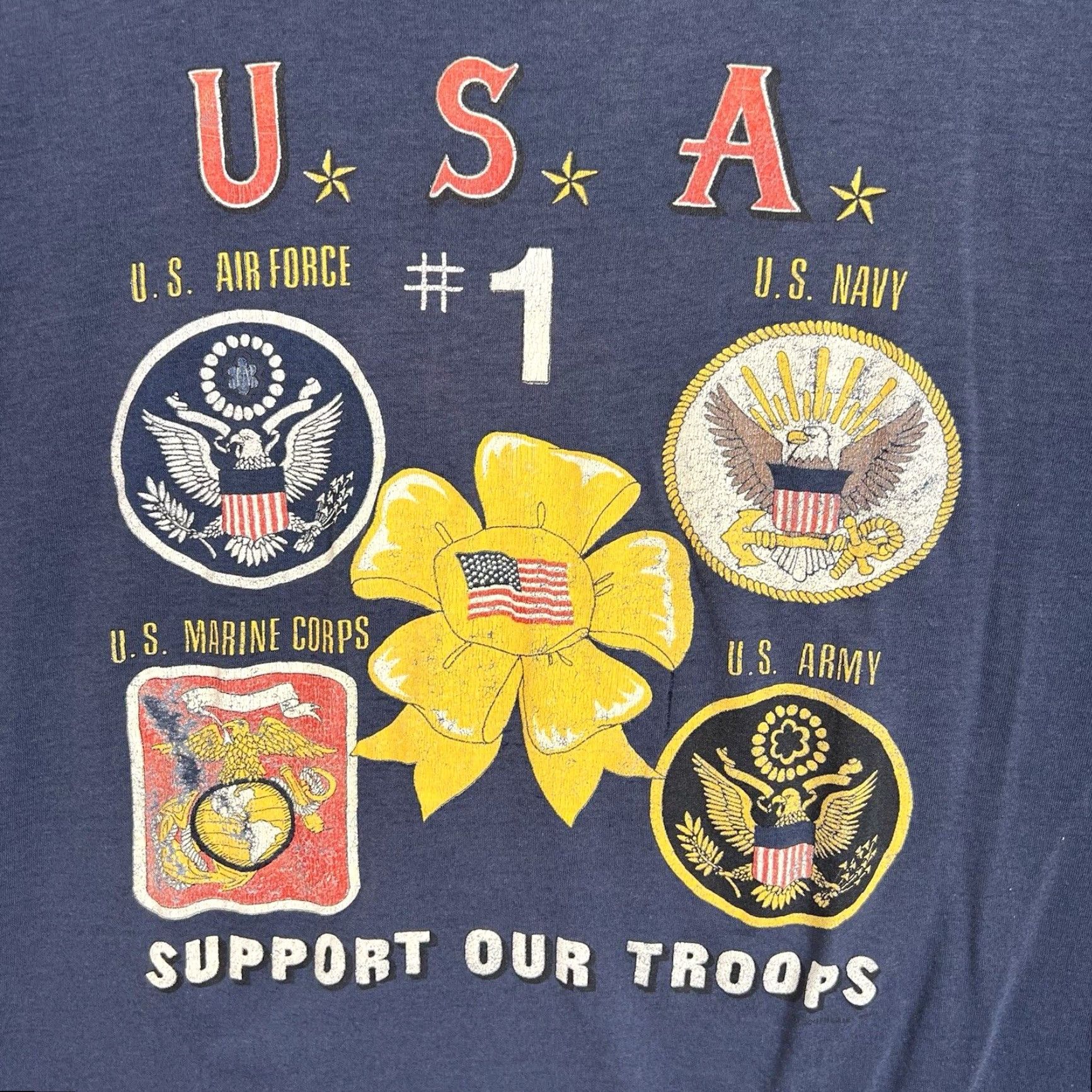 Vintage VINTAGE Support Our Troops Shirt Adult Large Blue Air Force Navy Army 90s Mens Size US L / EU 52-54 / 3 - 4 Thumbnail