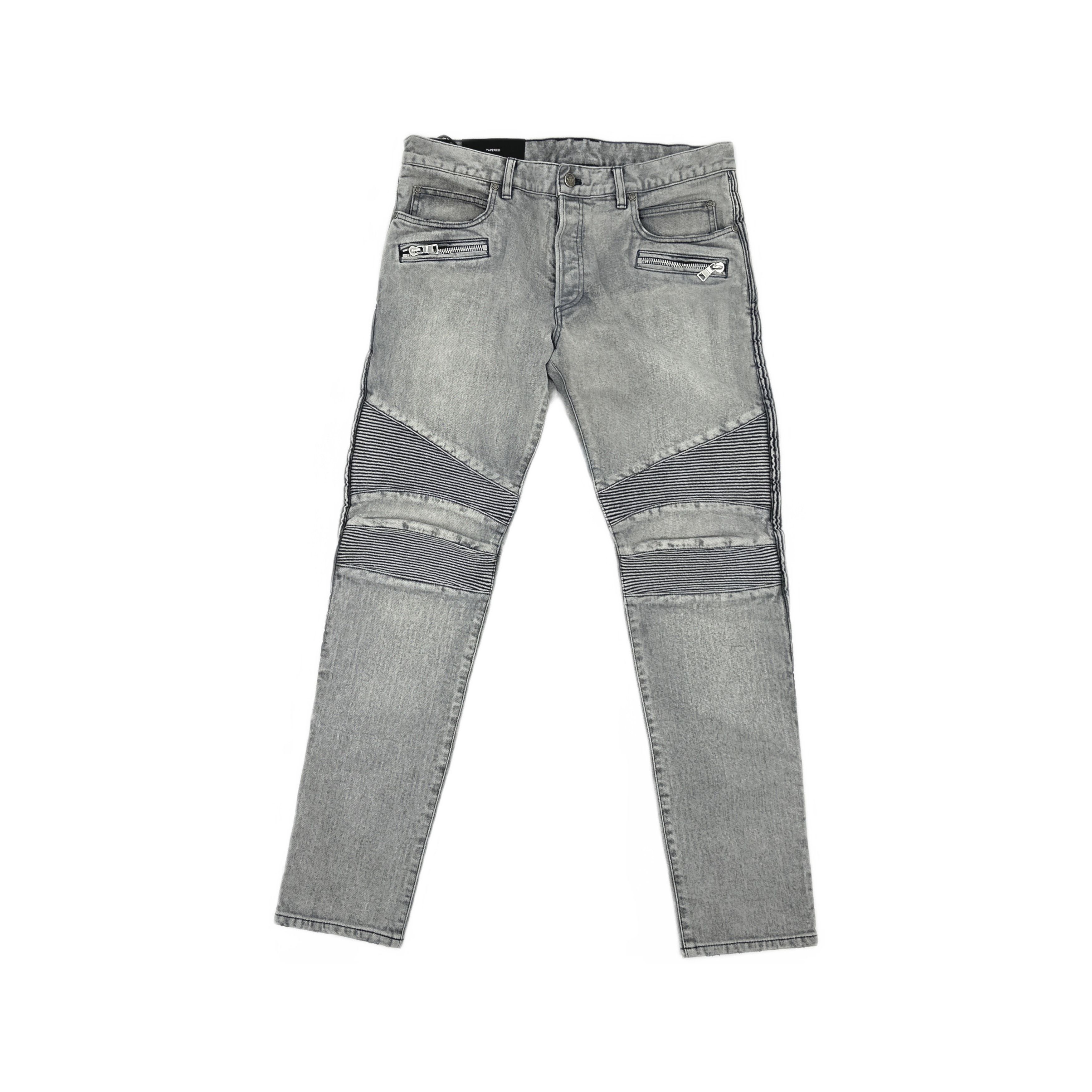 Balmain Balmain Grey Ribbed Panel Tapered Jeans Size 34 Size US 34 / EU 50 - 1 Thumbnail