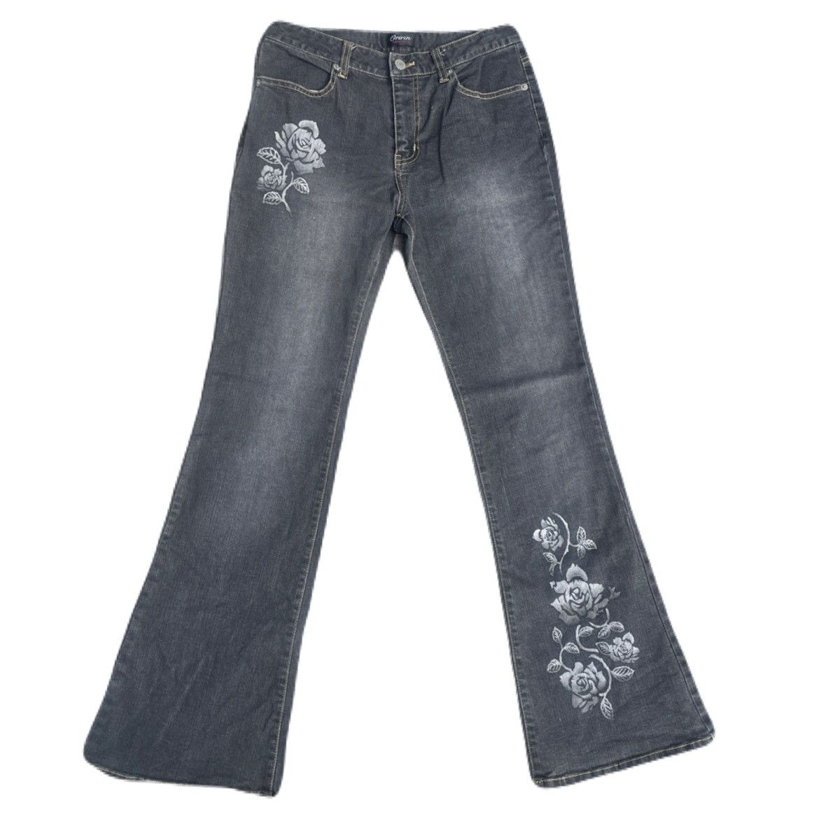 If Six Was Nine 2000s Japanese archive Vkei Flared Floral Dark-Wash Jeans Size US 28 / EU 44 - 2 Thumbnail
