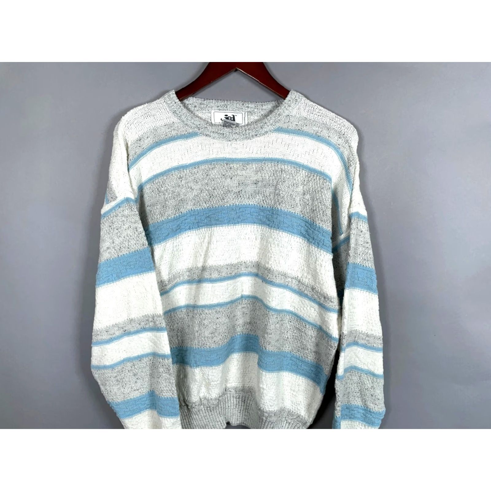 Vintage VINTAGE JED 90s Chunky-Knit Striped Sweater Adult Large White Cotton Blend Pullover Mens Size US L / EU 52-54 / 3 - 4 Thumbnail