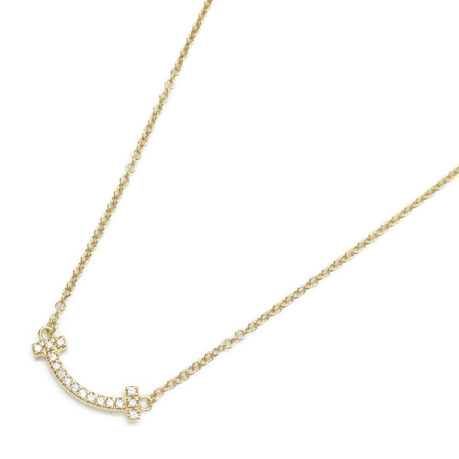 Tiffany Co T-Smile Mini Diamond Necklace K18 (Yellow Gold) Clear