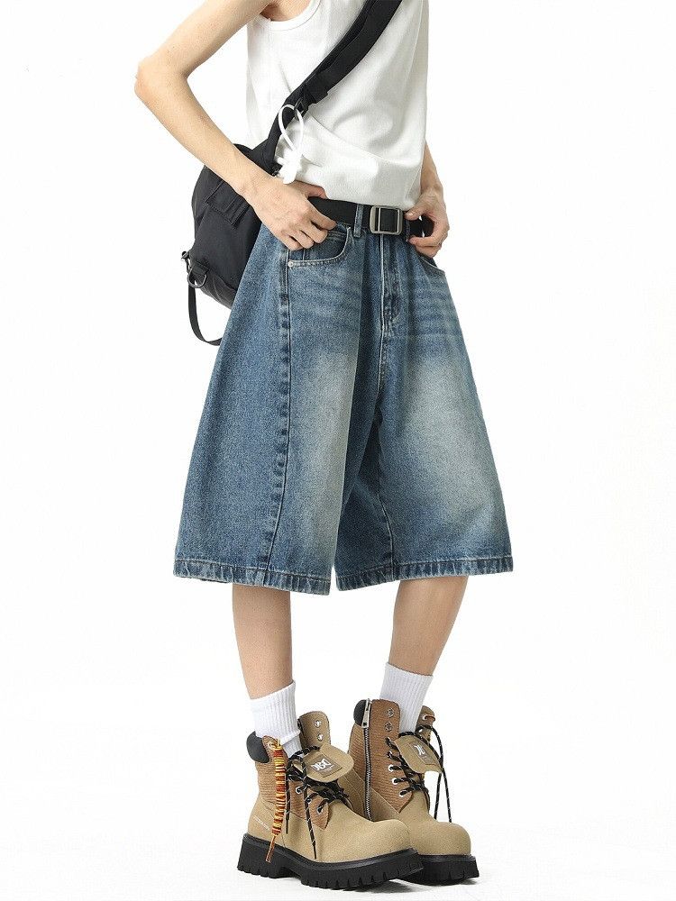Japanese Brand Men's vintage wide-leg curved straight denim shorts Size US 32 / EU 48 - 4 Thumbnail