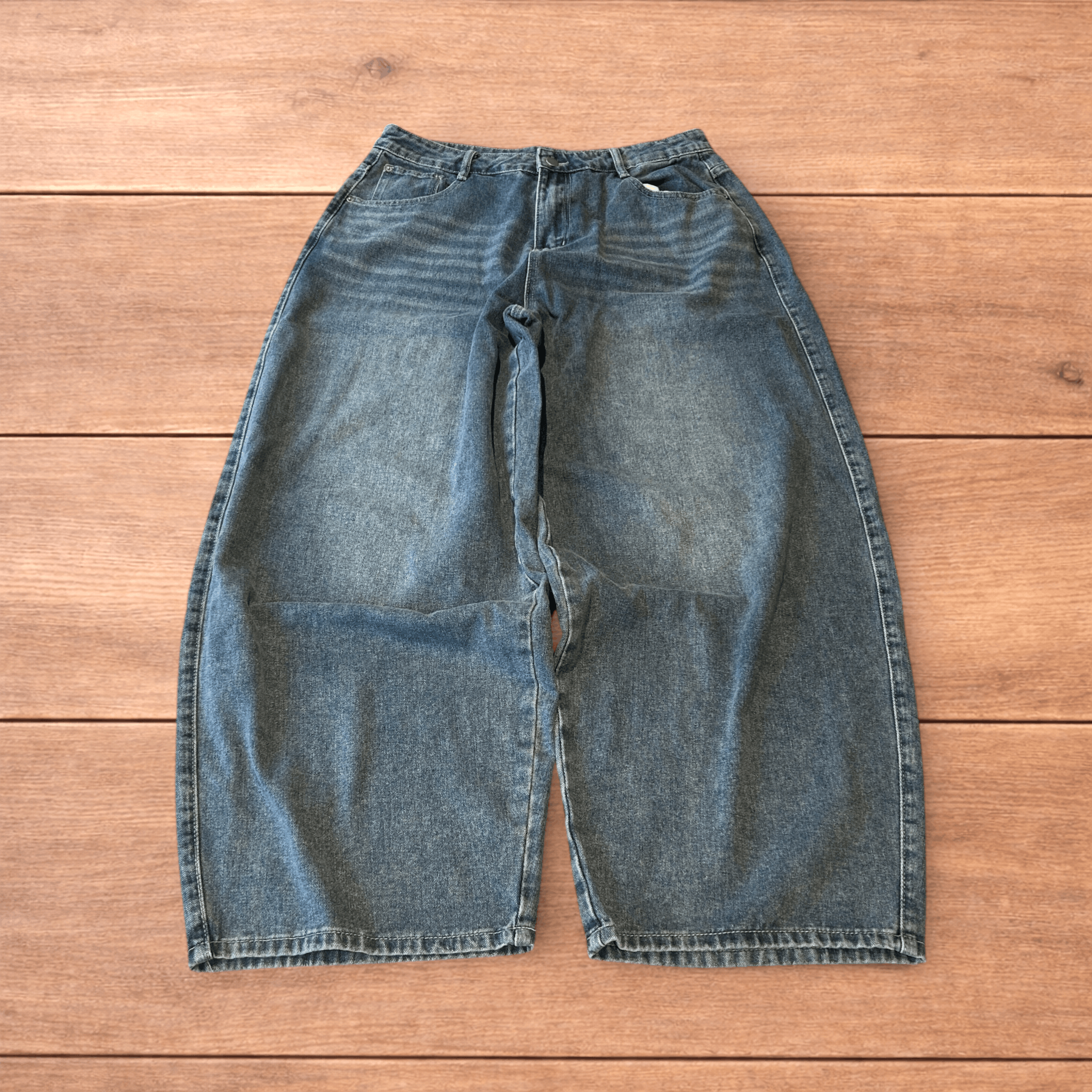 Japanese Brand Vintage skater style baggy wide jeans with fade in mid blue. Size US 34 / EU 50 - 1 Thumbnail