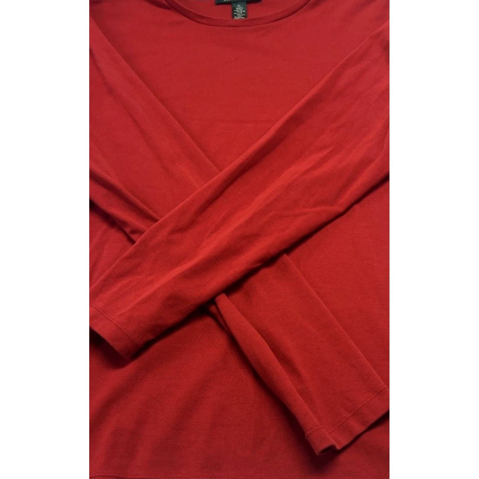 Ralph Lauren Lauren Ralph Lauren Womens XL Red Long Sleeve Crewneck Cotton Knit Top Logo Shirt Size XL / US 12-14 / IT 48-50 - 3 Thumbnail