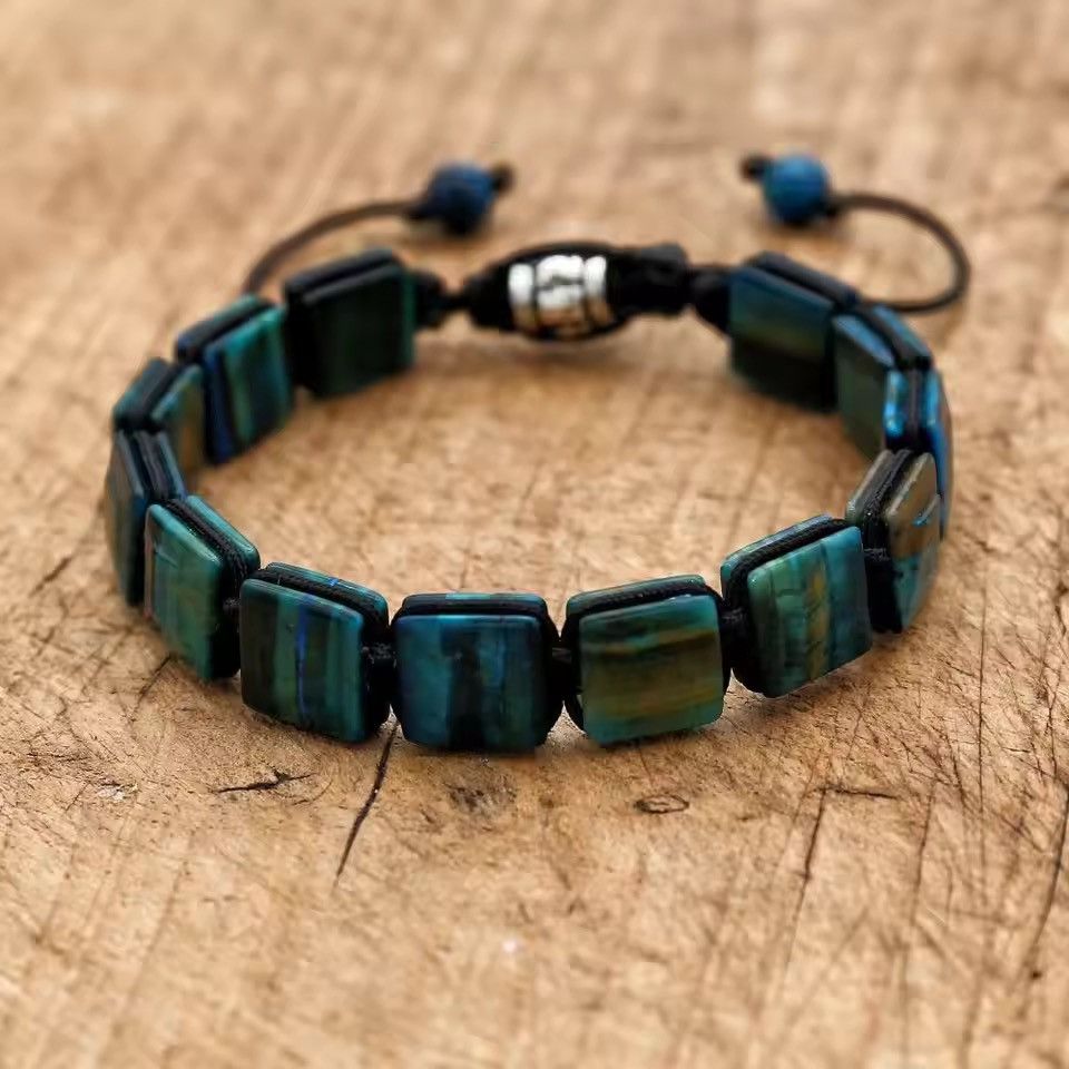 Handmade 10mm Square Tiger Eye Stone Beads Braided Bracelet Size ONE SIZE - 1 Thumbnail