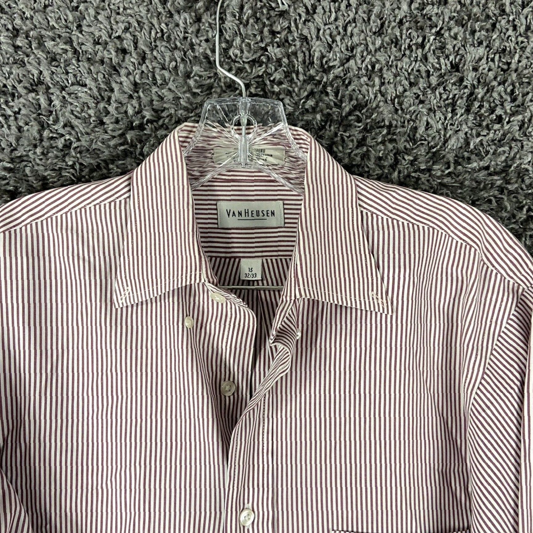 Van Heusen VINTAGE Van Heusen Button-Up Shirt Men Long Sleeve Red Striped 15 32/33 Adult Mens Size US M / EU 48-50 / 2 - 7 Thumbnail