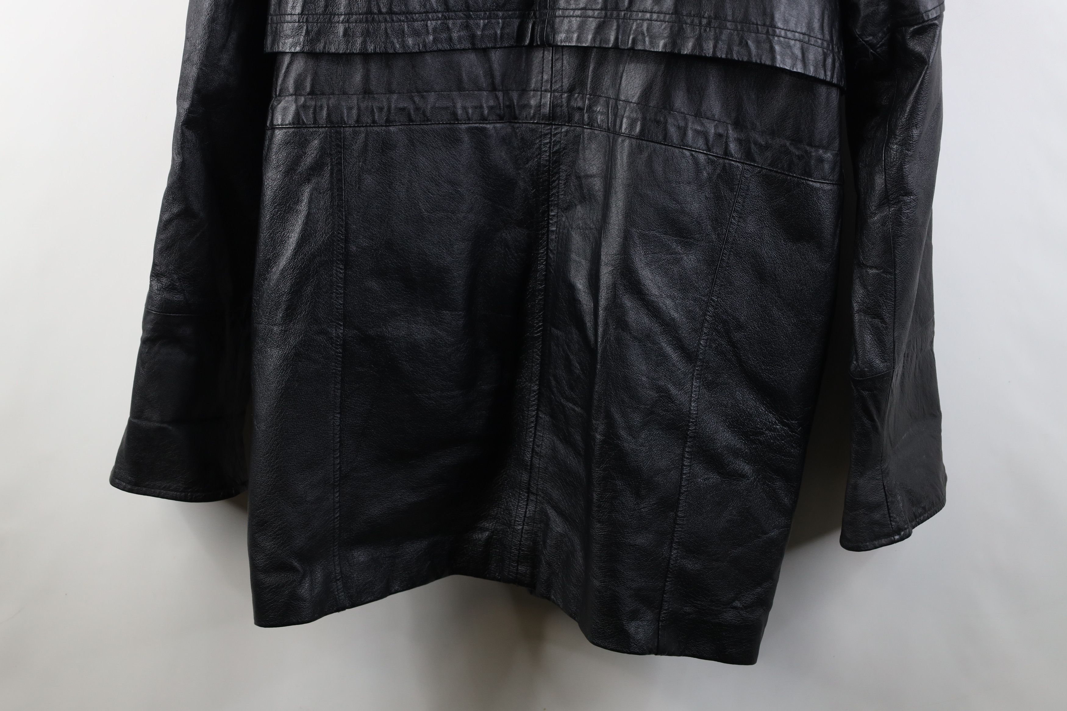 Vintage Vintage 90s Streetwear Hooded Leather Duster Jacket Black Size L / US 10 / IT 46 - 16 Thumbnail