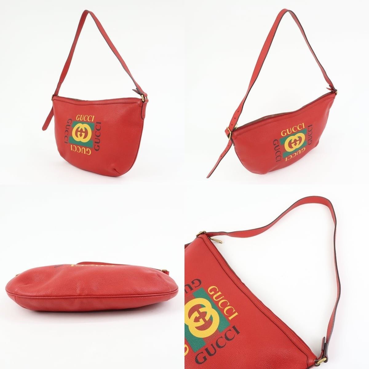 Gucci Gucci Logo Sherry Half Moon Calfskin Shoulder Bag Red Size ONE SIZE - 3 Thumbnail