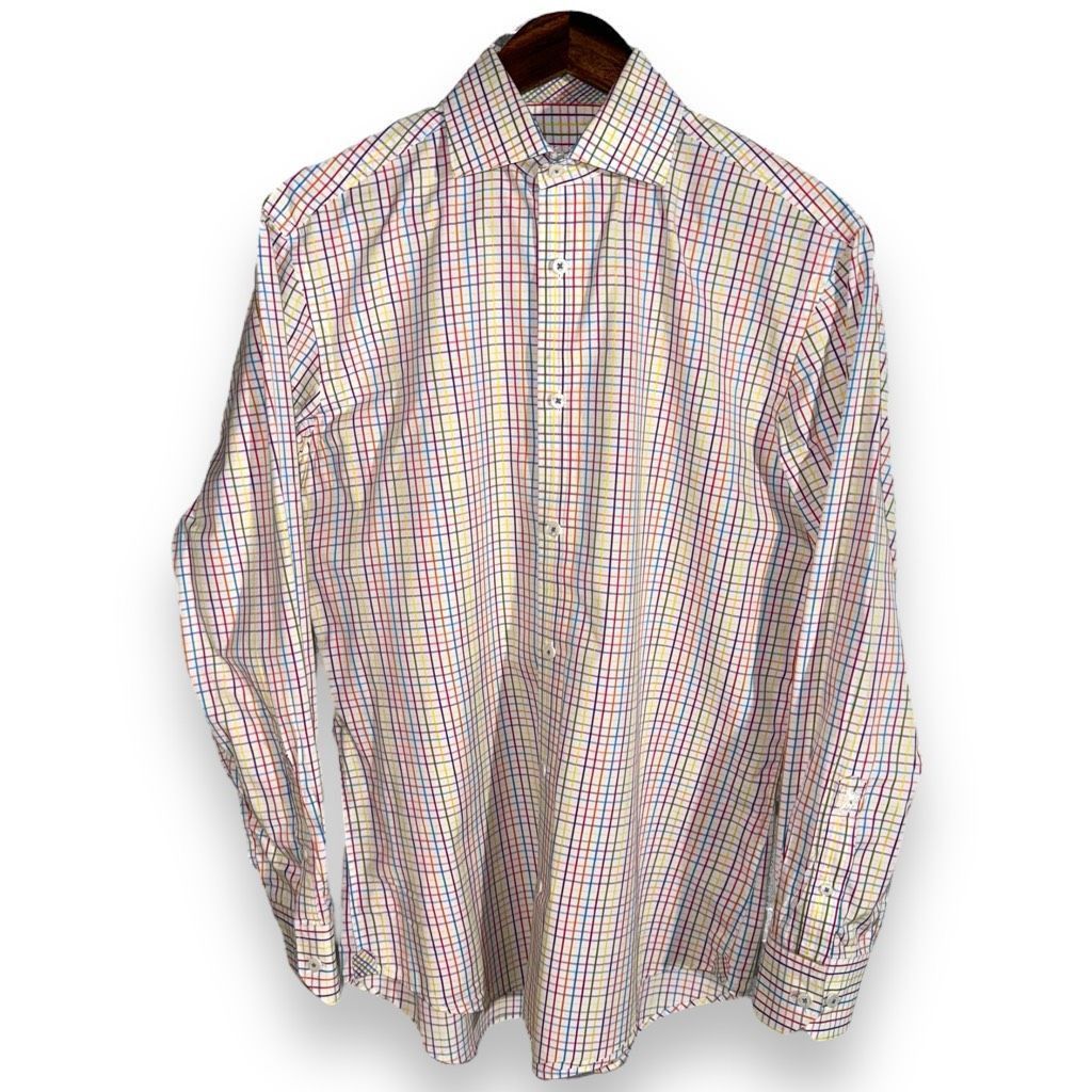 BUGATCHI Bugatchi Uomo Technicolor Check Shaped-Fit Dress Shirt 15 M Size US M / EU 48-50 / 2 - 1 Thumbnail
