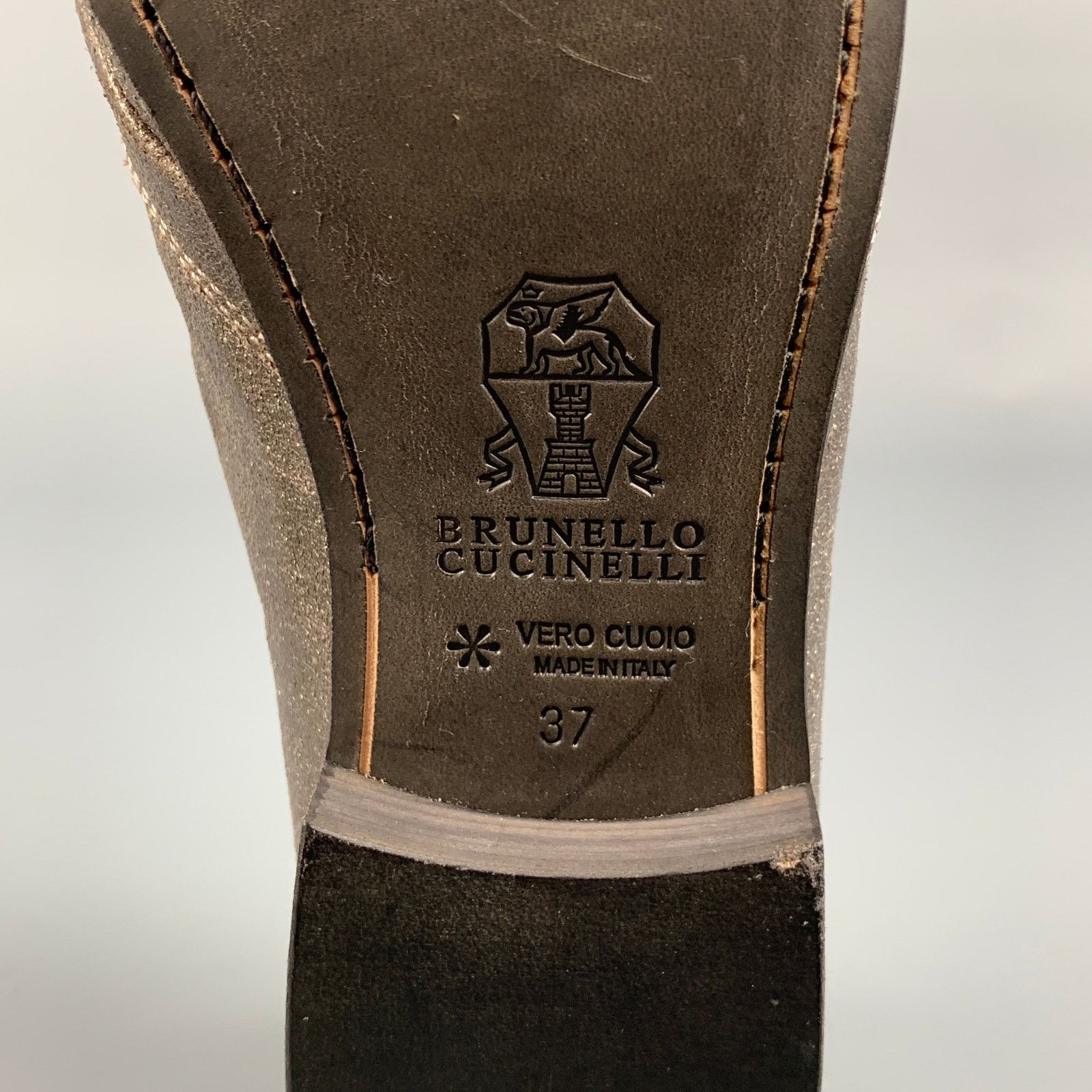Brunello Cucinelli BRUNELLO CUCINELLI 7 Silver Leather Crackled Loafer Flats Size US 7 / IT 37 - 7 Thumbnail