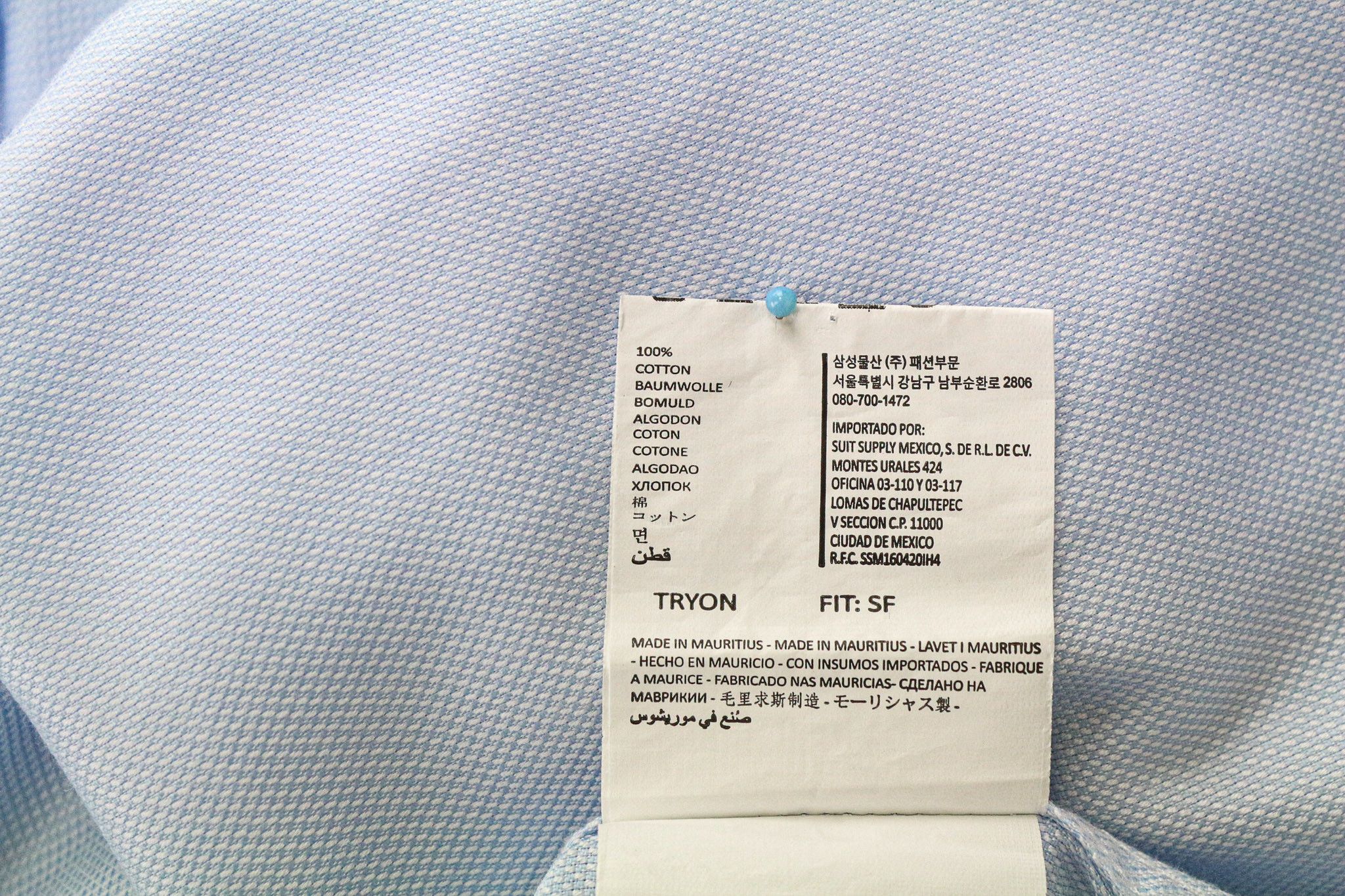 Suitsupply 45/17 3/4 Slim Blue Cotton Long Sleeve Shirt 79170 Size 44R - 7 Thumbnail