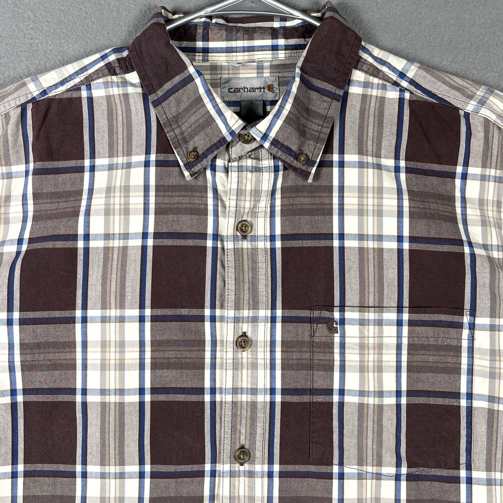 Carhartt Carhartt Shirt Mens XL Brown Plaid Short Sleeve Button-Up Relaxed Size US XL / EU 56 / 4 - 2 Thumbnail