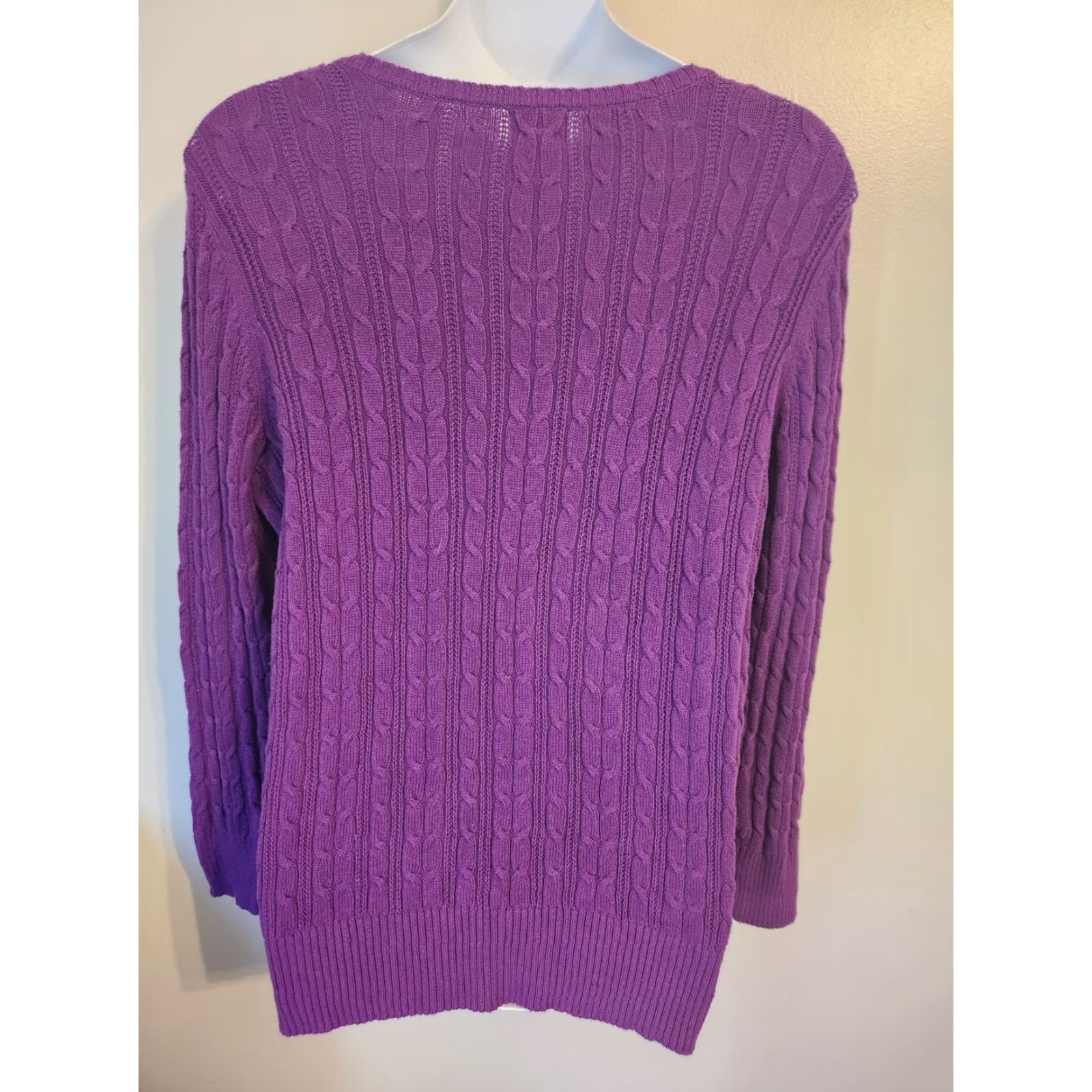 Vintage St. John's Bay Purple Cable Knit V Neck Sweater 2X Womens Plus Pullover Knit Wool Blend Long Sleeve Cardigan Size XXL / US 16-18 / IT 52-54 - 5 Thumbnail