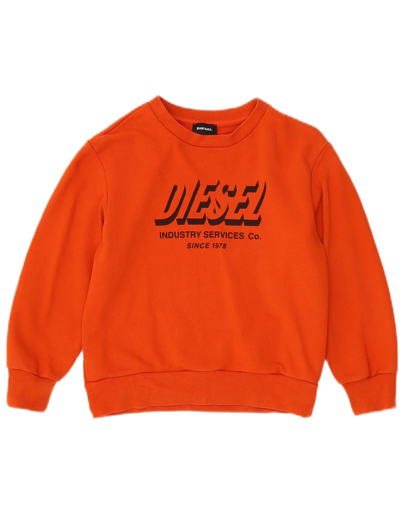 Diesel Boys Graphic Sweatshirt Jumper 7-8 Years Orange Cotton Size S / US 4 / IT 40 - 1 Thumbnail