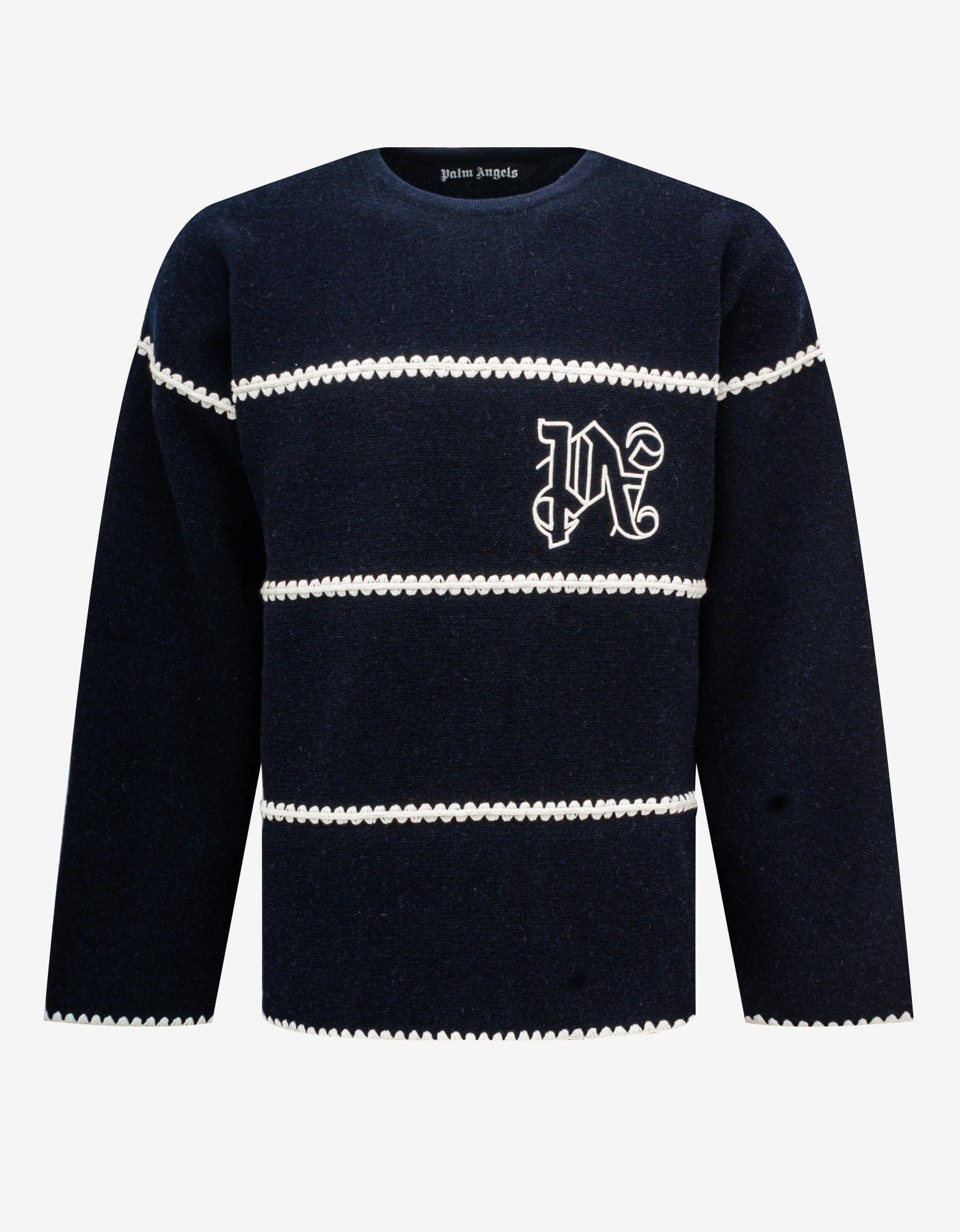 Image of Palm Angels Navy Blue Pa Monogram Stripe Sweater, Men's (Size Small)