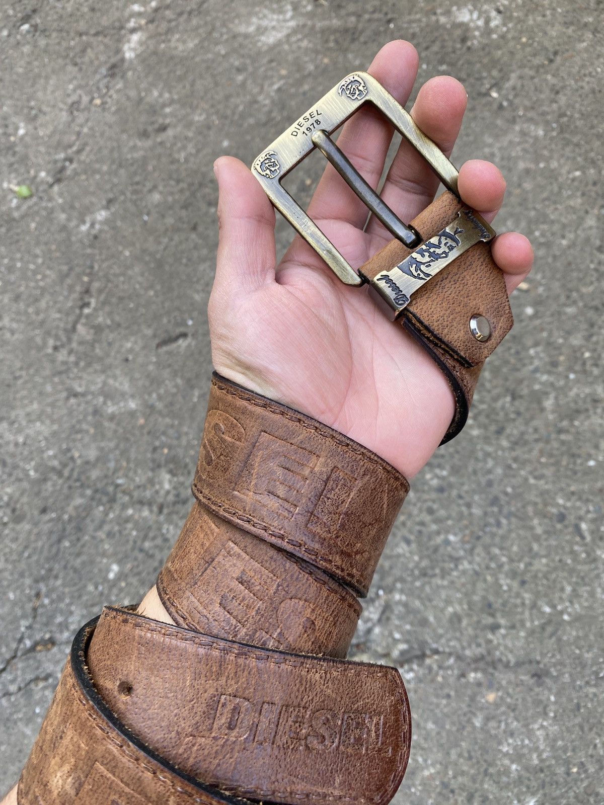 Diesel Diesel Brown Leather Belt Vintage Style Logo Embossed Size ONE SIZE - 3 Thumbnail